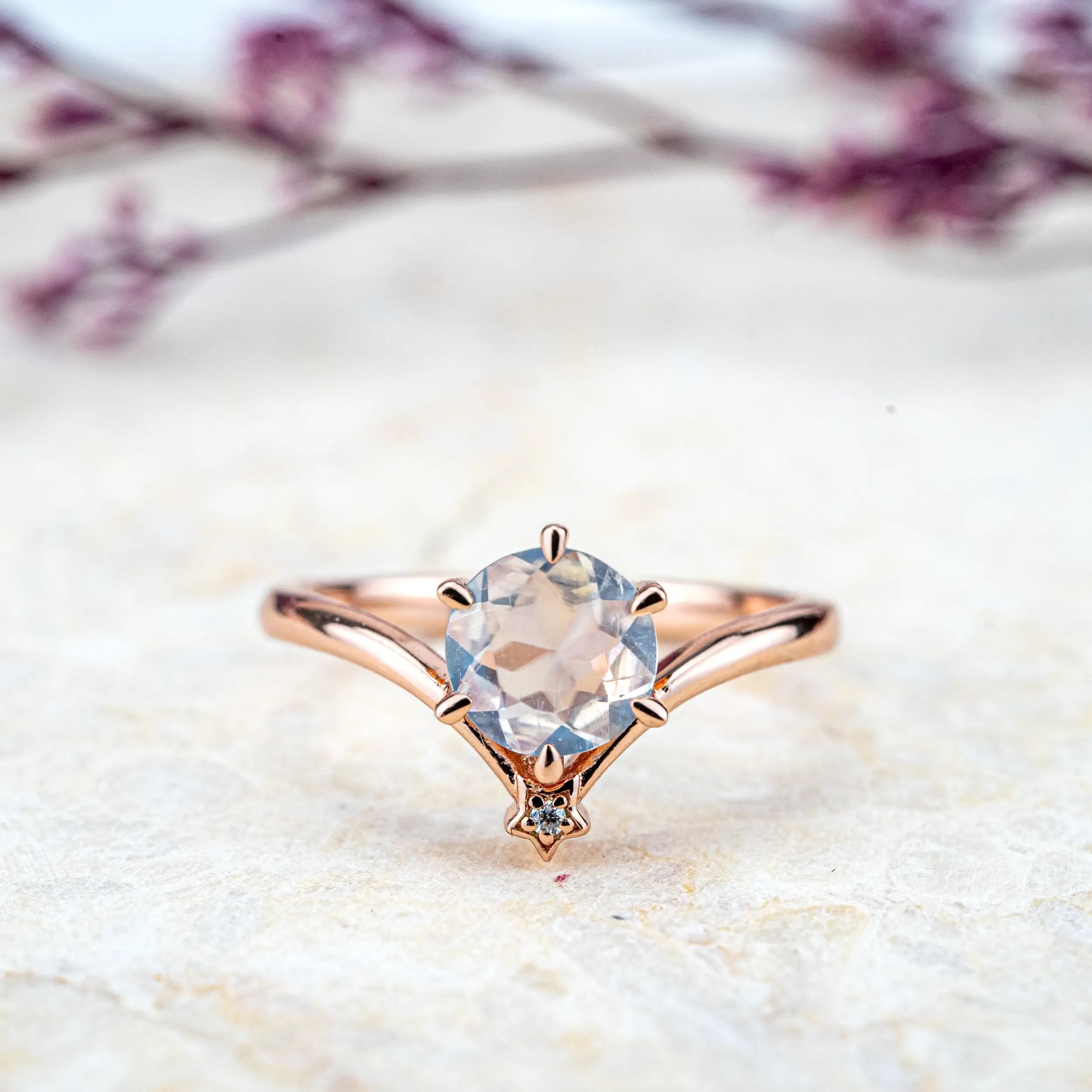 moon stone ring for ladies, round nature moonstone engagement rings for women gift promise ring anniversary