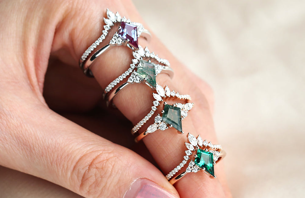 moss agate rings set