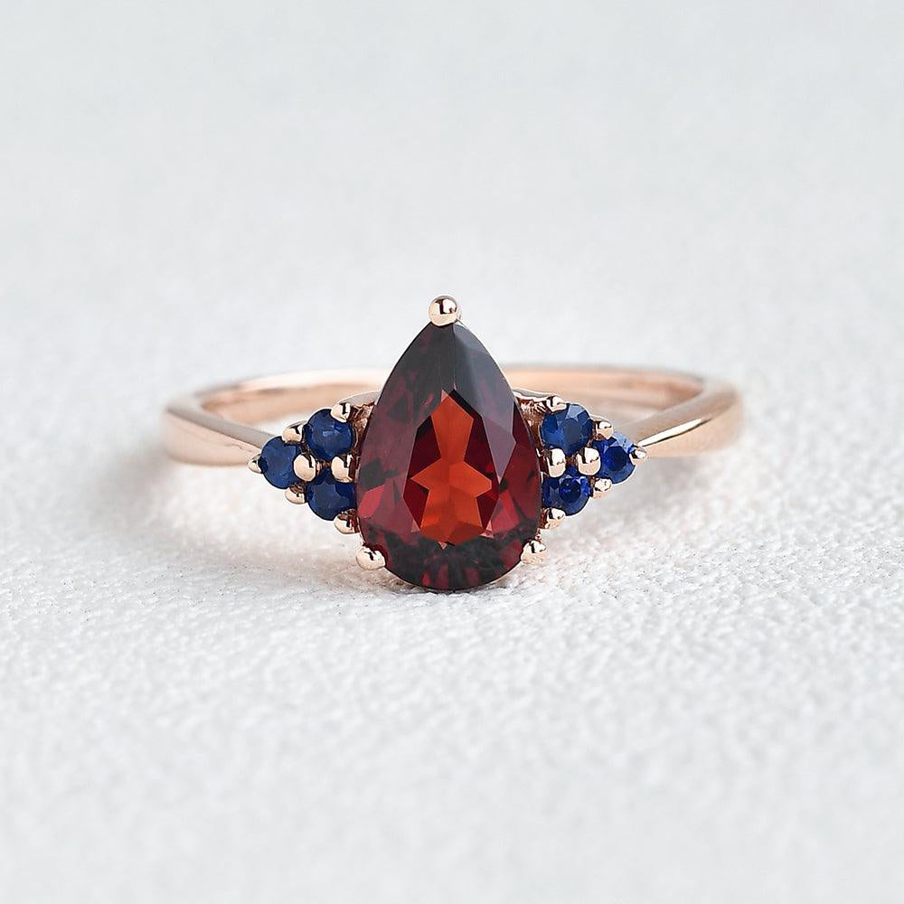 January Birthstone Pear Garnet Rings Minimalist