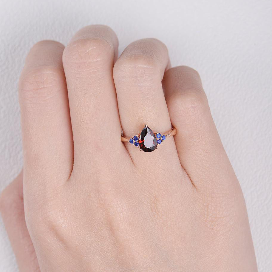 January Birthstone Pear Garnet Rings Minimalist