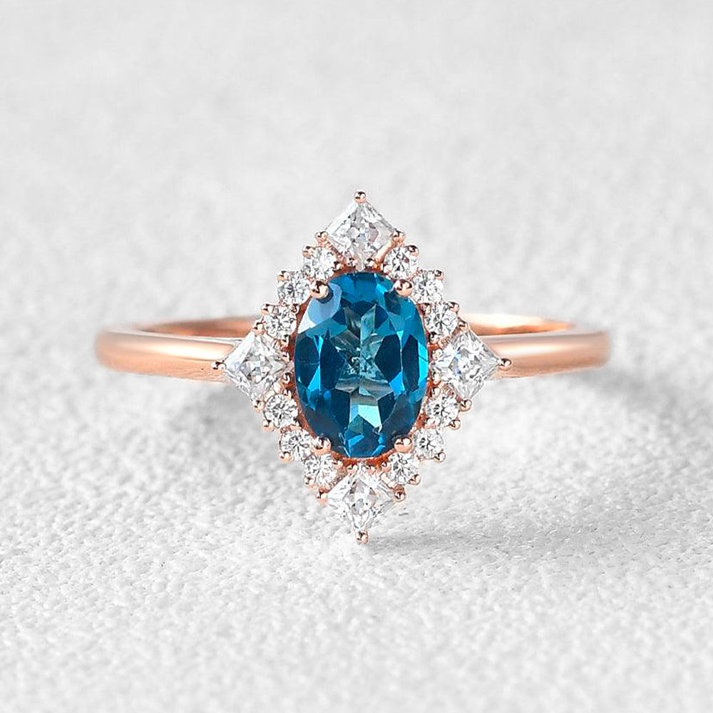 Geometric London Blue Topaz Engagement Ring Retro Rings | AURUMLUMINOS,promise rings for women, custom anniversary rings