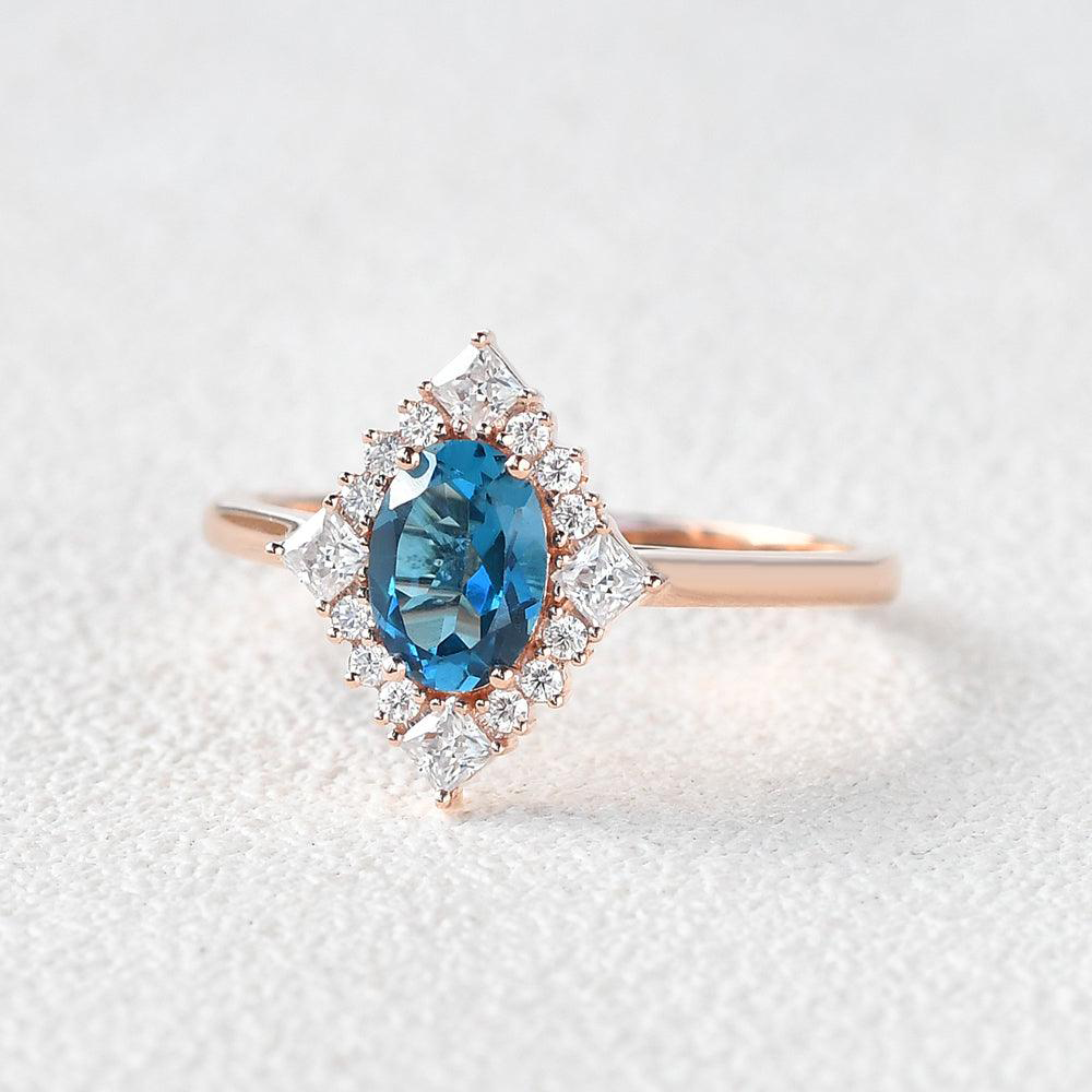 Geometric London Blue Topaz Engagement Ring Retro Rings | AURUMLUMINOS,promise rings for women, custom anniversary rings,rose gold
