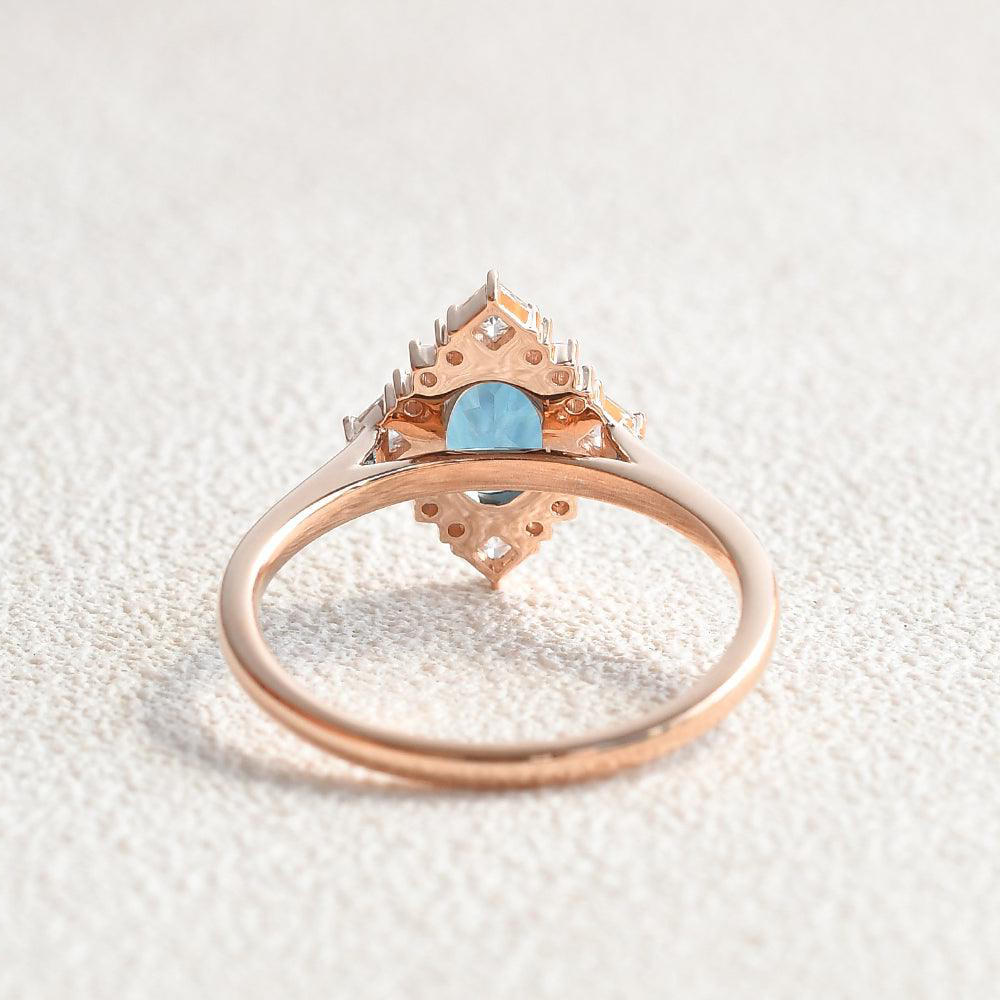 Geometric London Blue Topaz Engagement Ring Retro Rings | AURUMLUMINOS,promise rings for women, custom anniversary rings,rose gold