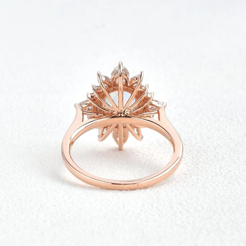 Round Opal Halo Rings Flower Style Engagement Rings