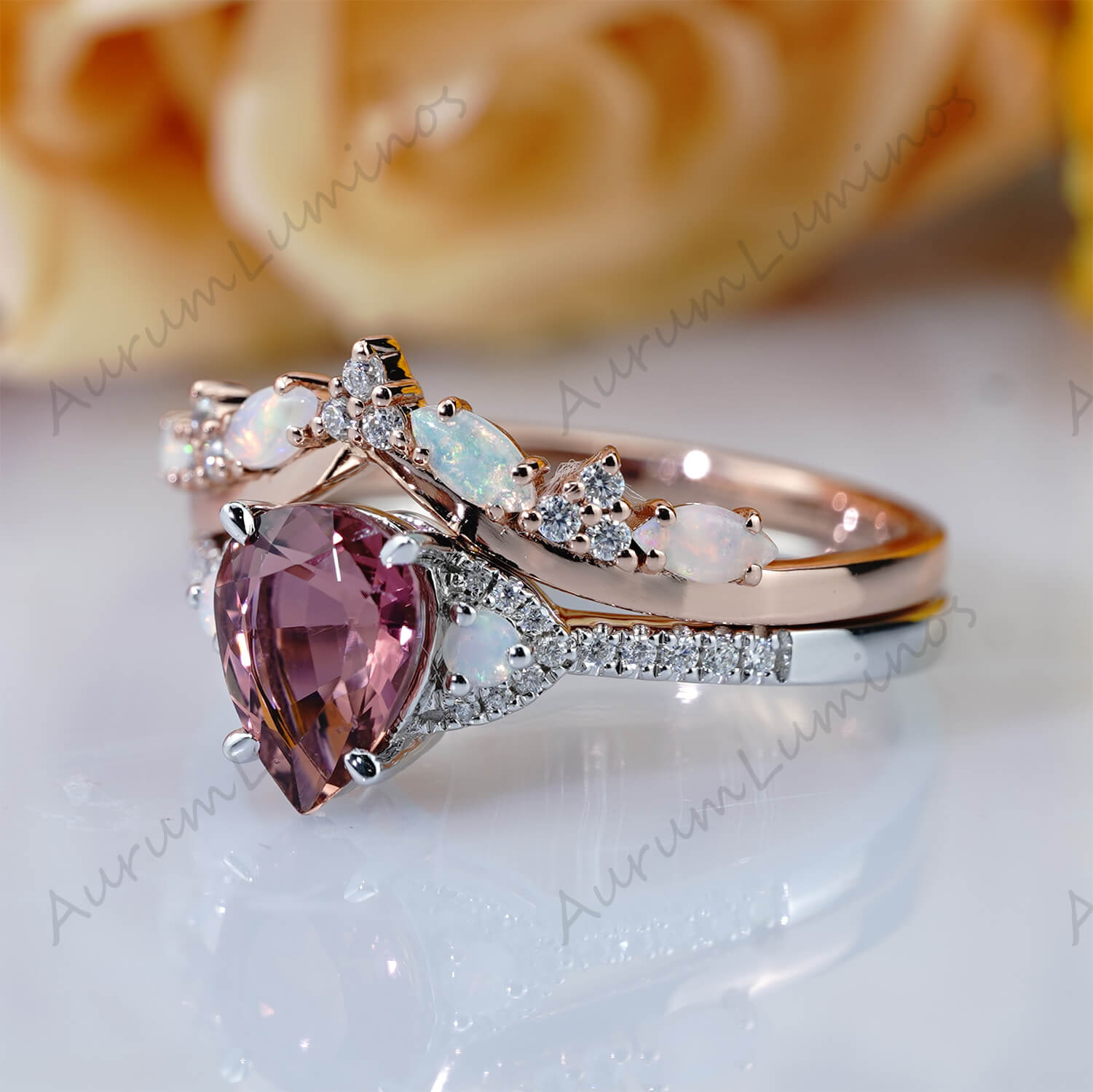 Alexandrite Engagement Ring Set Cluster Half Eternity Ring opal band