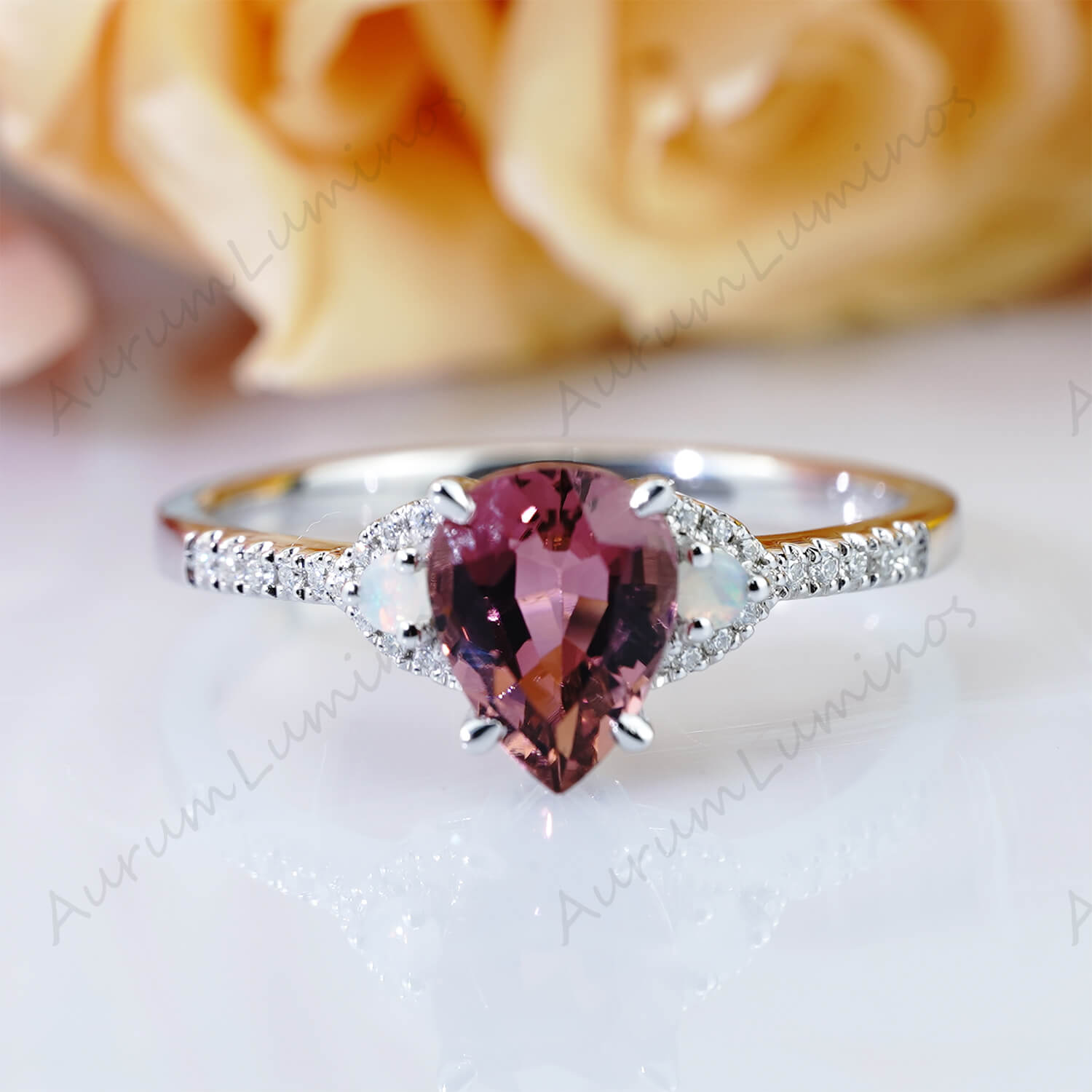 Pear Alexandrite Engagement Ring Cluster Half Eternity Ring