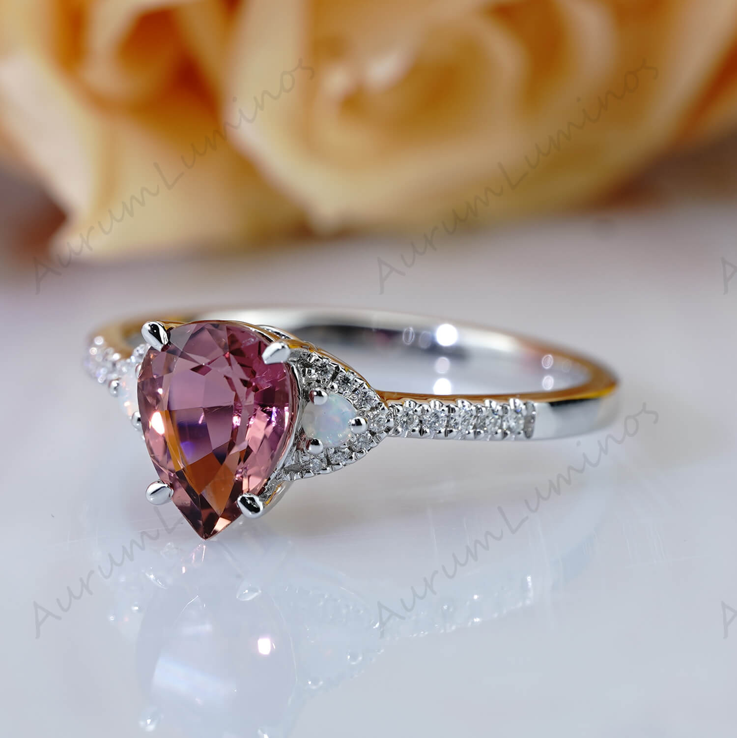 Pear Alexandrite Engagement Ring Cluster Half Eternity Ring,anniversary rings