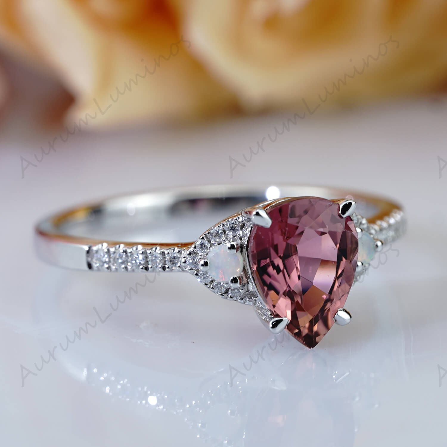 Pear Alexandrite Engagement Ring Cluster Half Eternity Ring
