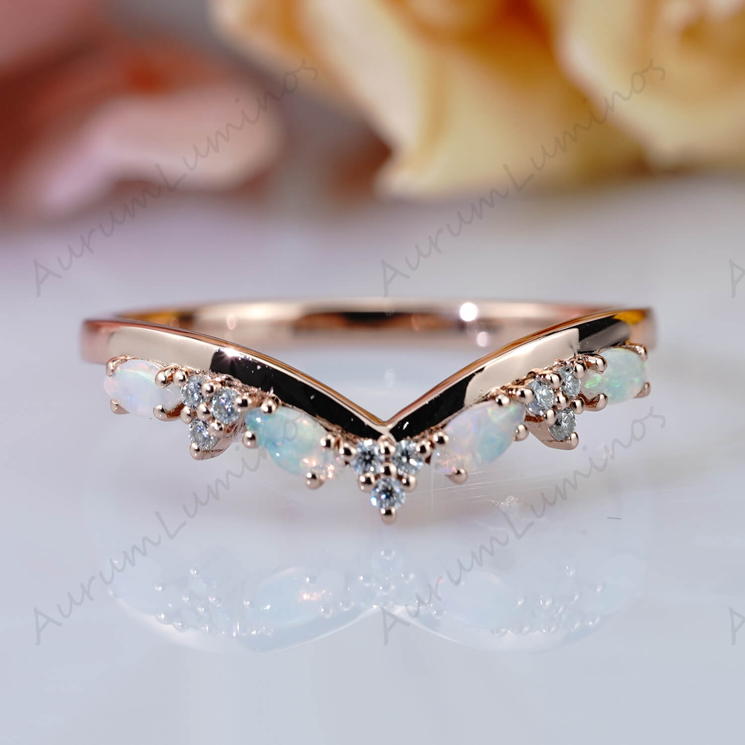 Moissanite Wedding Band Vintage Marquise Opal Wedding Ring