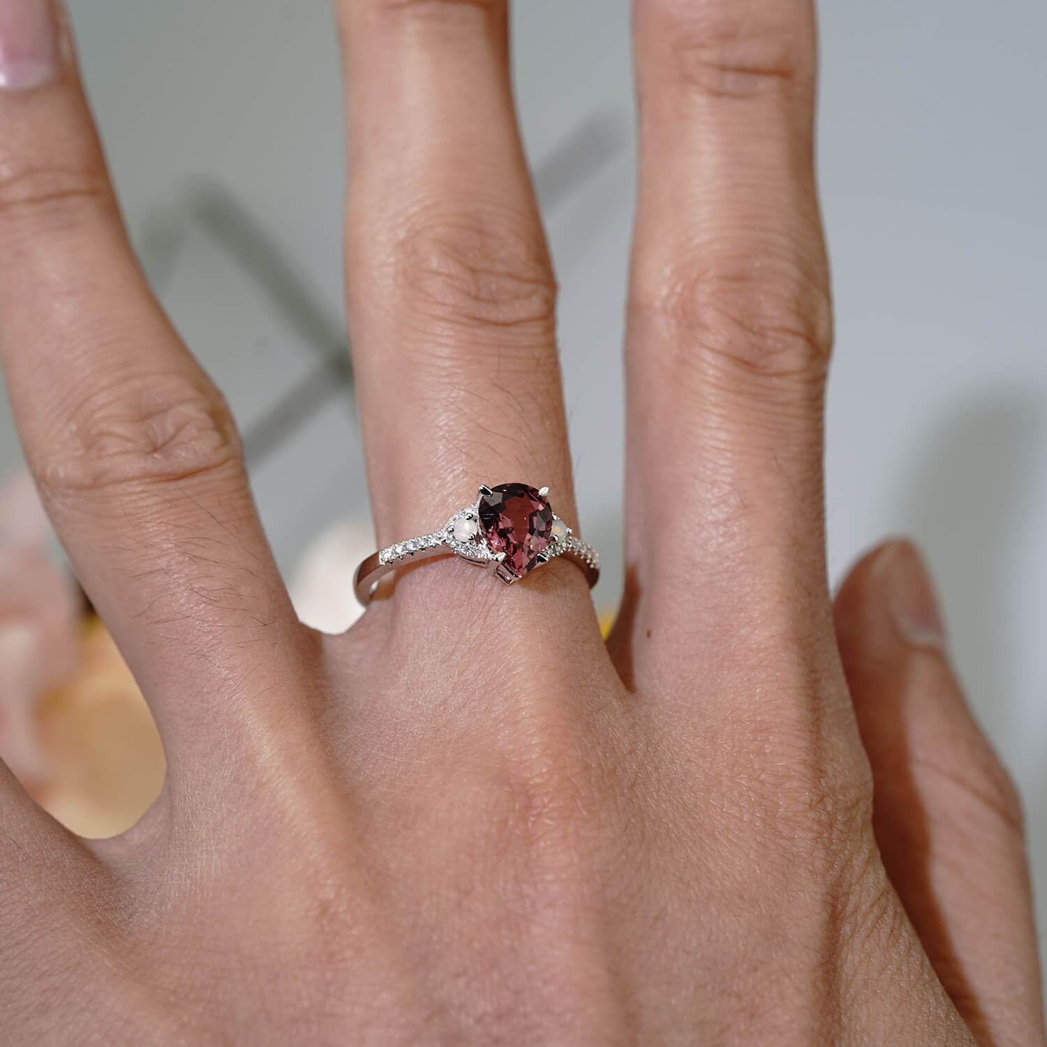 Pear Alexandrite Engagement Ring Cluster Half Eternity Ring for women gift
