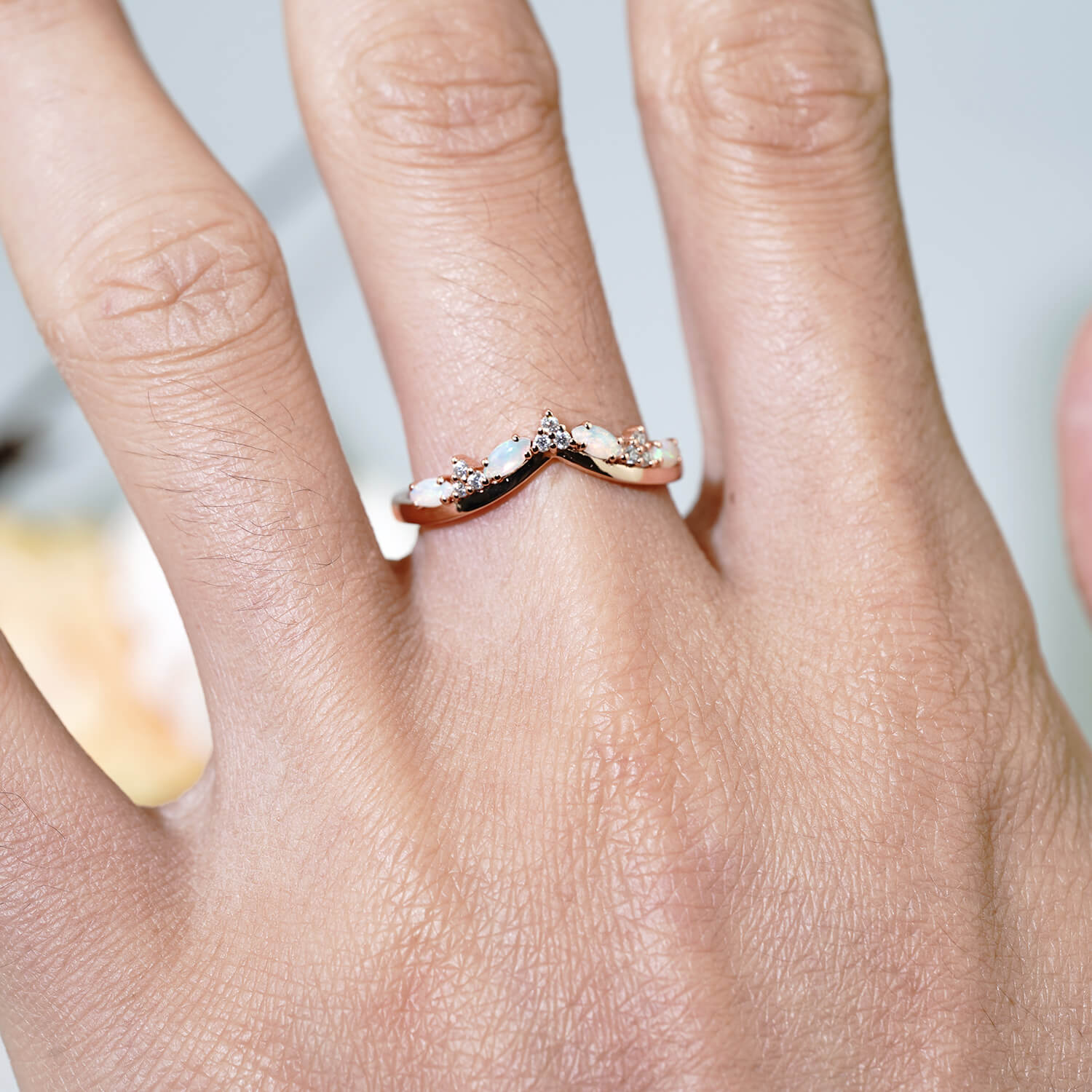 Moissanite Wedding Band Vintage Marquise Opal Wedding Ring