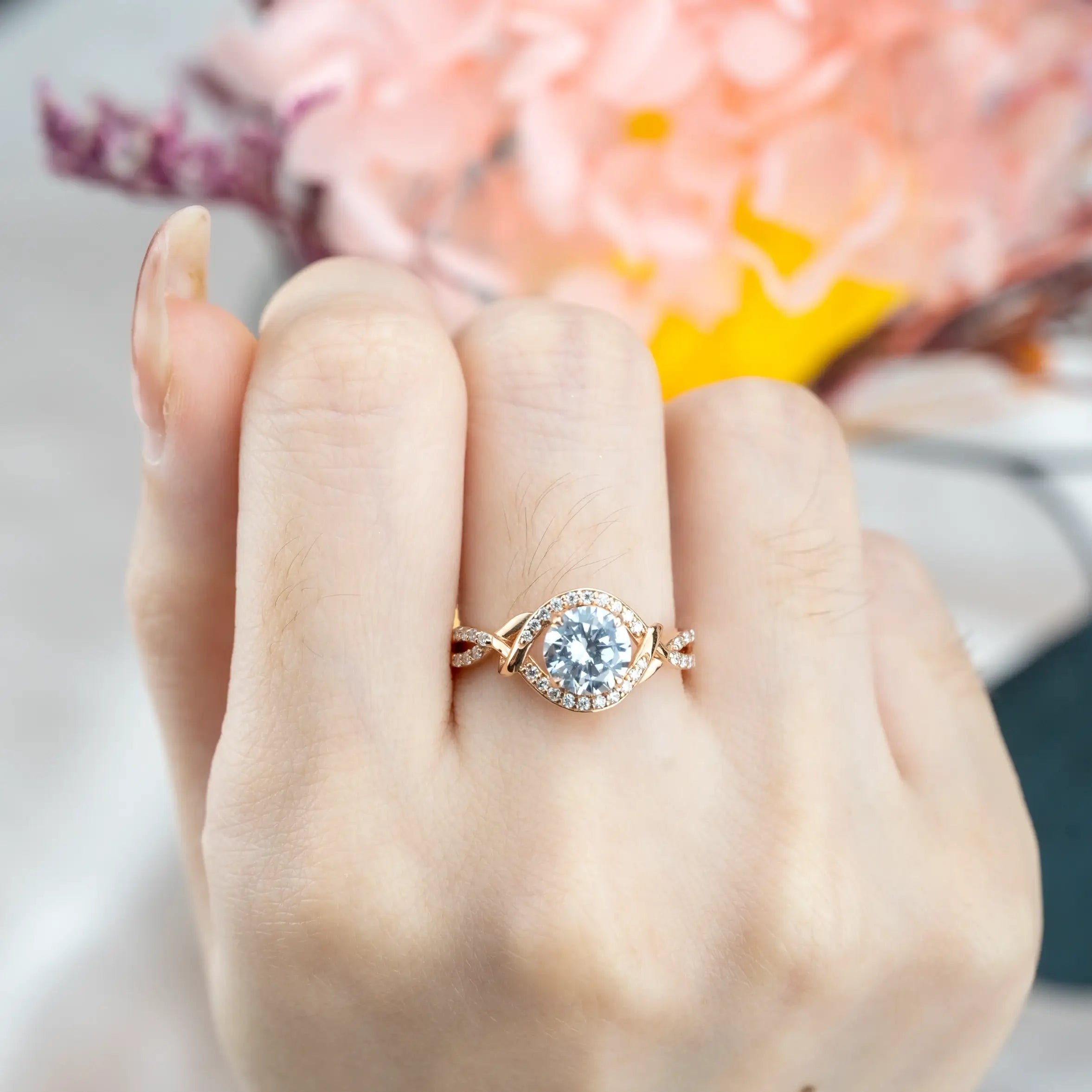 Visionaire Moissanite Ring – Unique 14K Gold Engagement Promise Rings for ladies anniversary ring unique halo ring