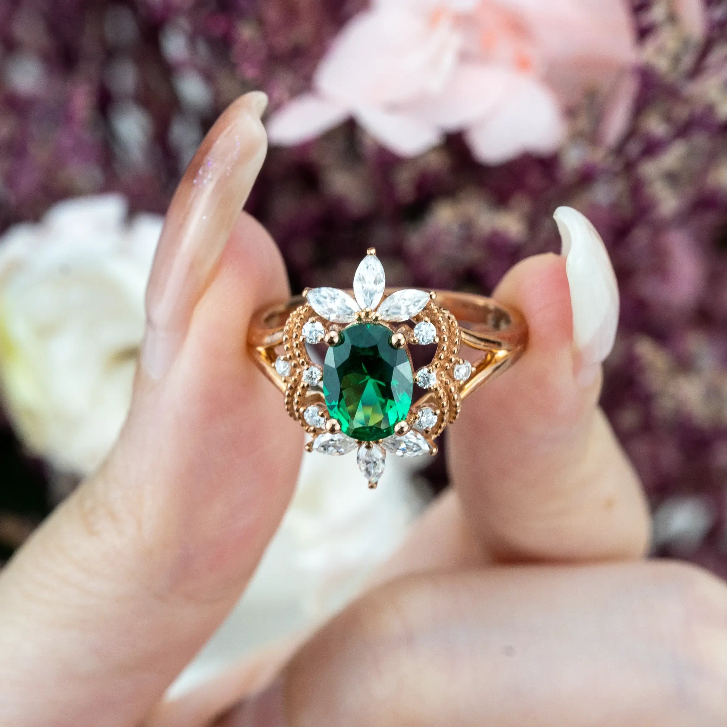 Luxurious Oval Cut Lab Emeralds Engagement Ring Lucky Ring vintage ring for ladies promise ring birthstone ring