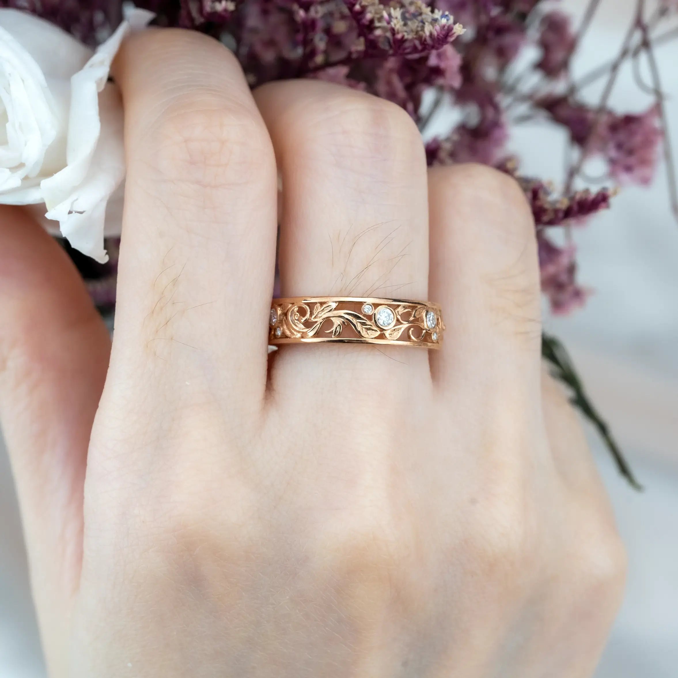 Unique Nature Inspired Design Leaf Ring Wedding Band Diamond Gold Ring wedding ring for women