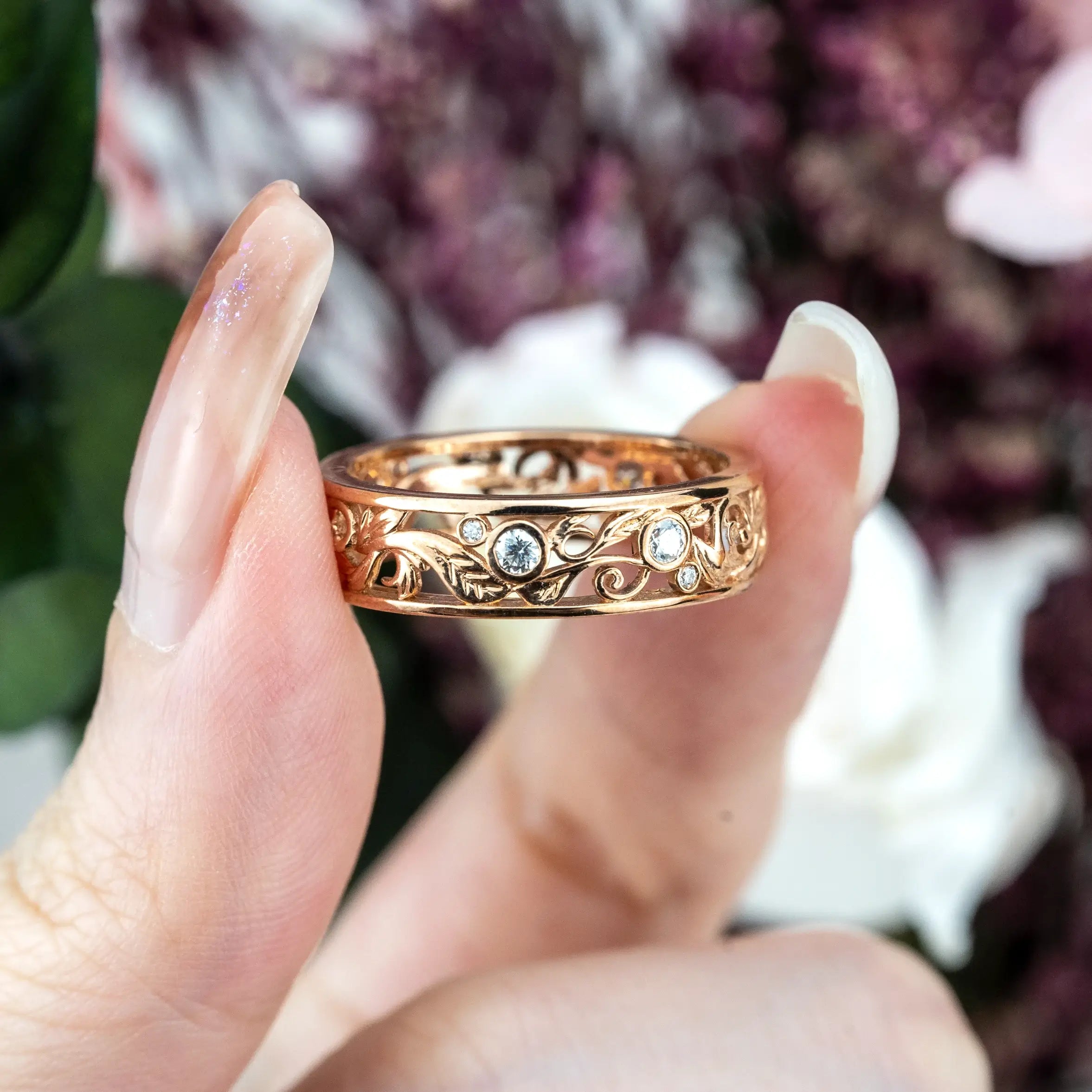 Unique Nature Inspired Design Leaf Ring Wedding Band Diamond Gold Ring wedding ring for women
