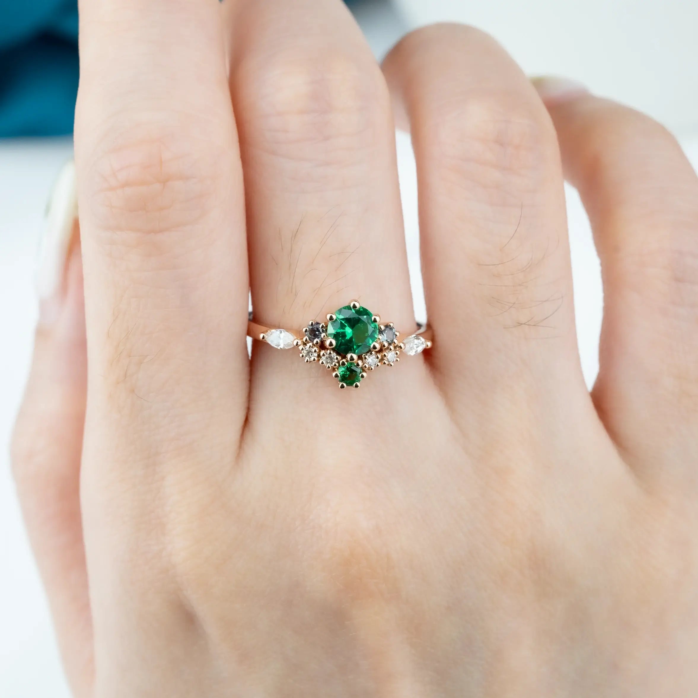Cluster Engagement Rings Lab Emerald Birthstone Ring for women promise ring gift