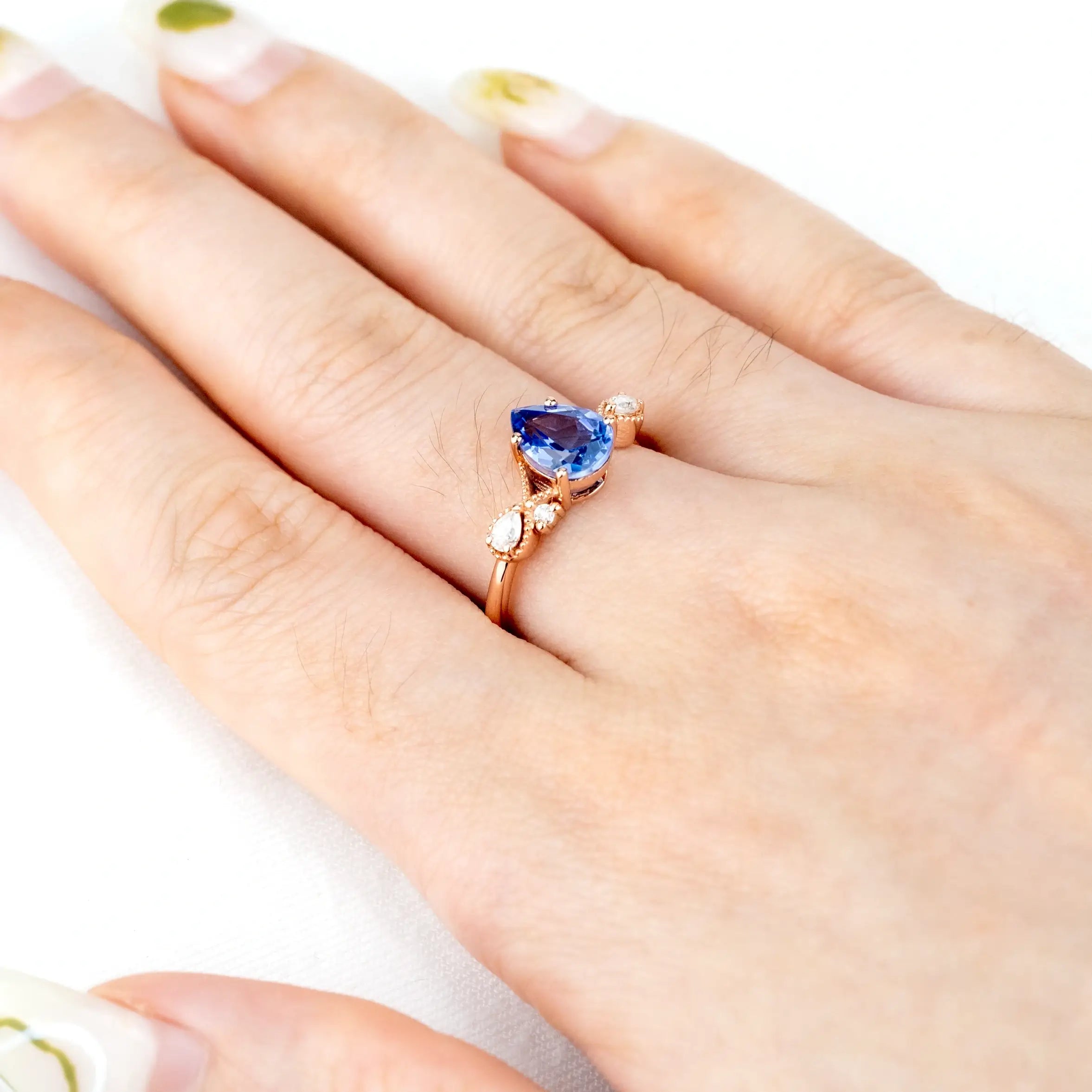 Evangeline - Pear Cut Sapphire Ring Vintage Elegance Engagement Rings March birthstone ring for women promise ring