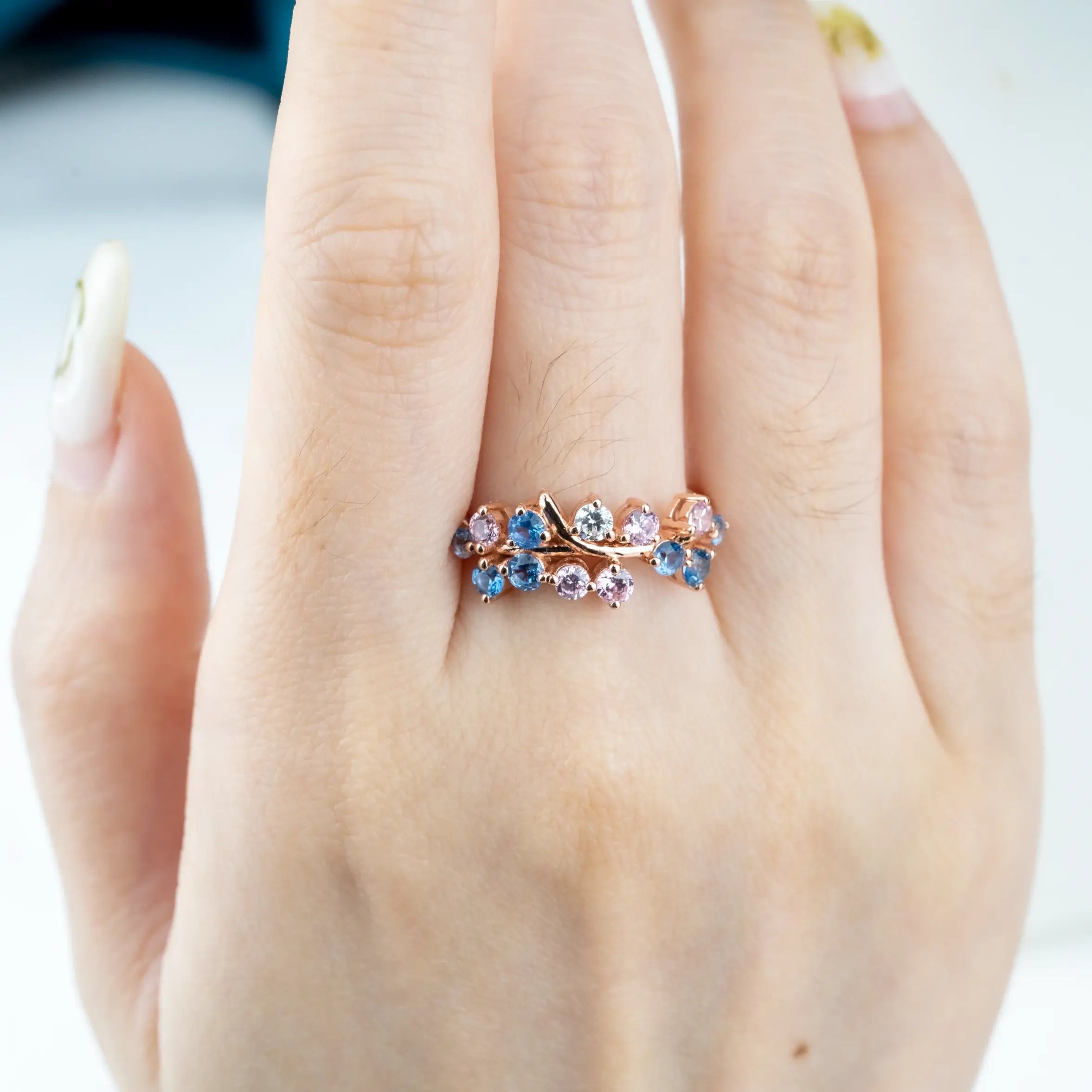 Luciana - Colorful Engagement Ring Art Rings With Moissanite Nature Inspired Rings TREE DESIGN RING
