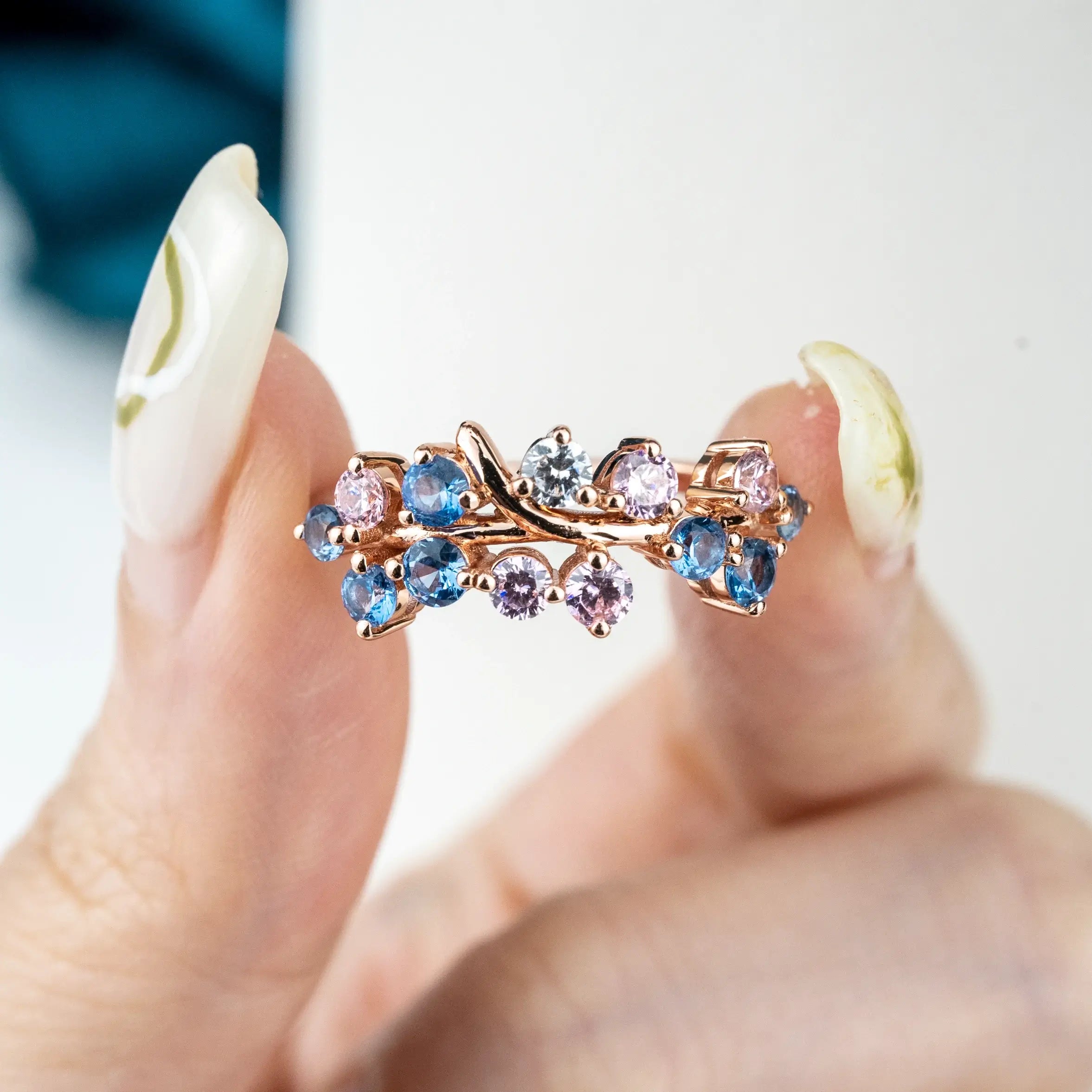 Luciana - Colorful Engagement Ring Art Rings With Moissanite Nature Inspired Rings TREE DESIGN RING WOMEN RING