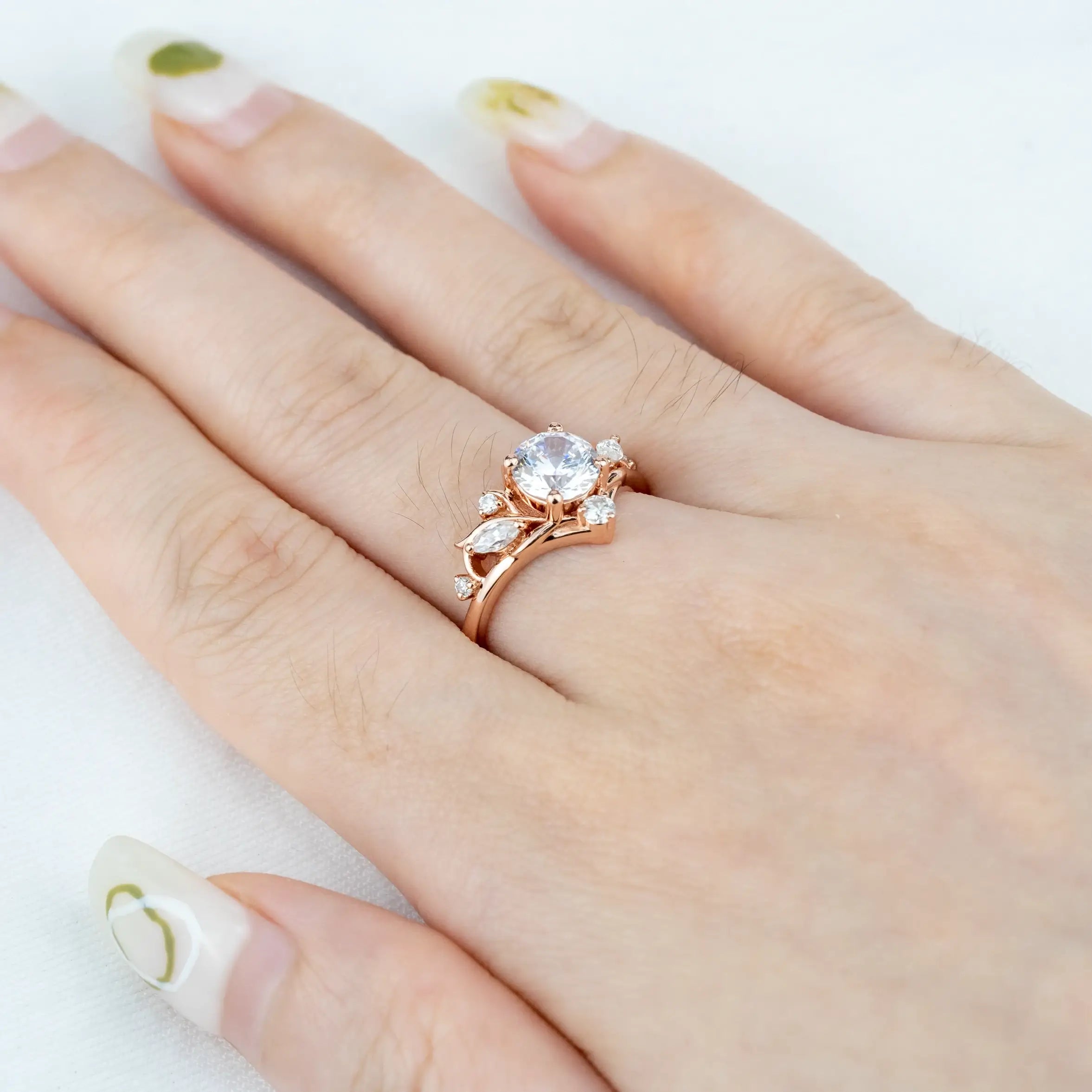 Aurora Round Cut Moissanite Engagement Rings
