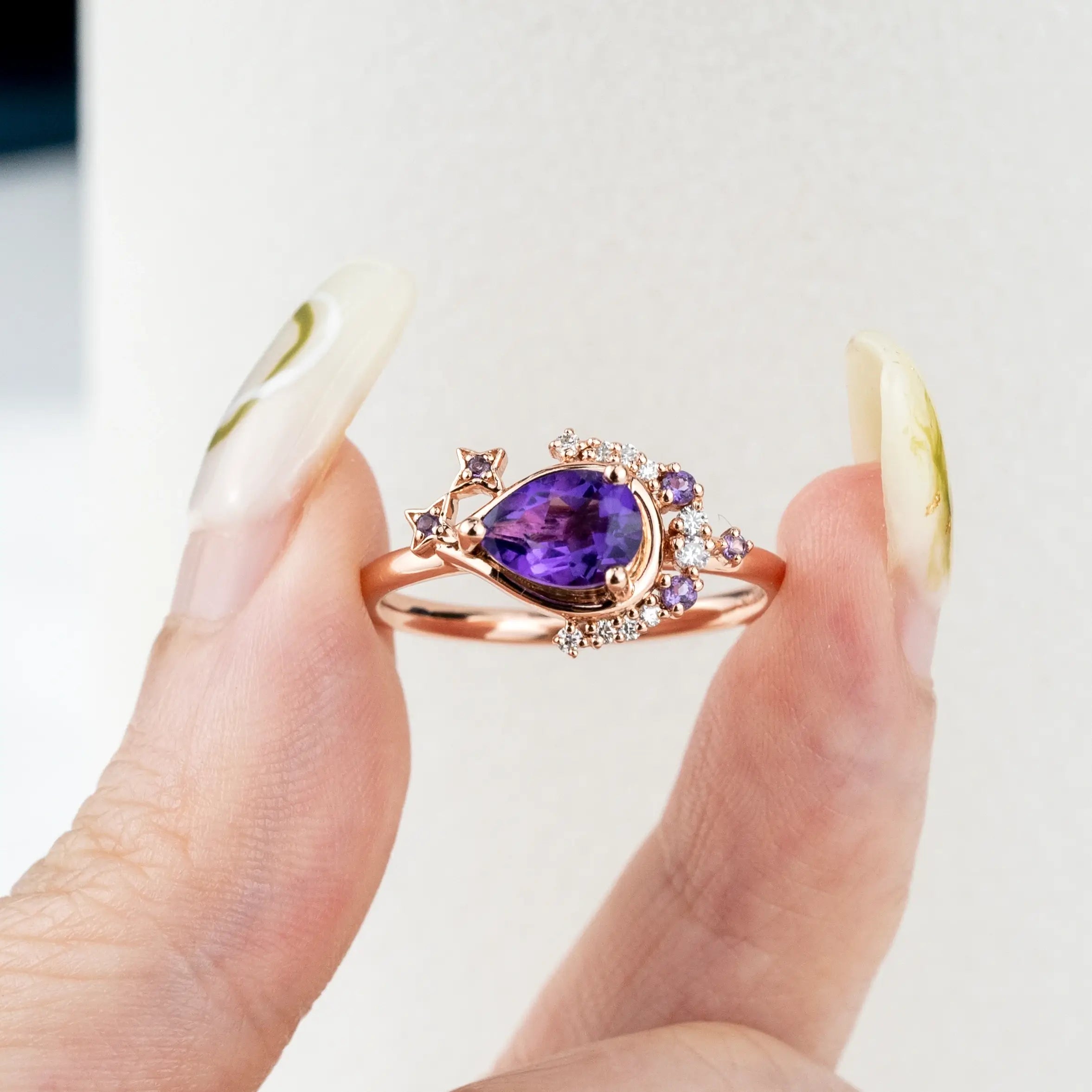 Selene - Art Rings Design Moon Style Amethyst Engagement Rings custom gold rings for women gift