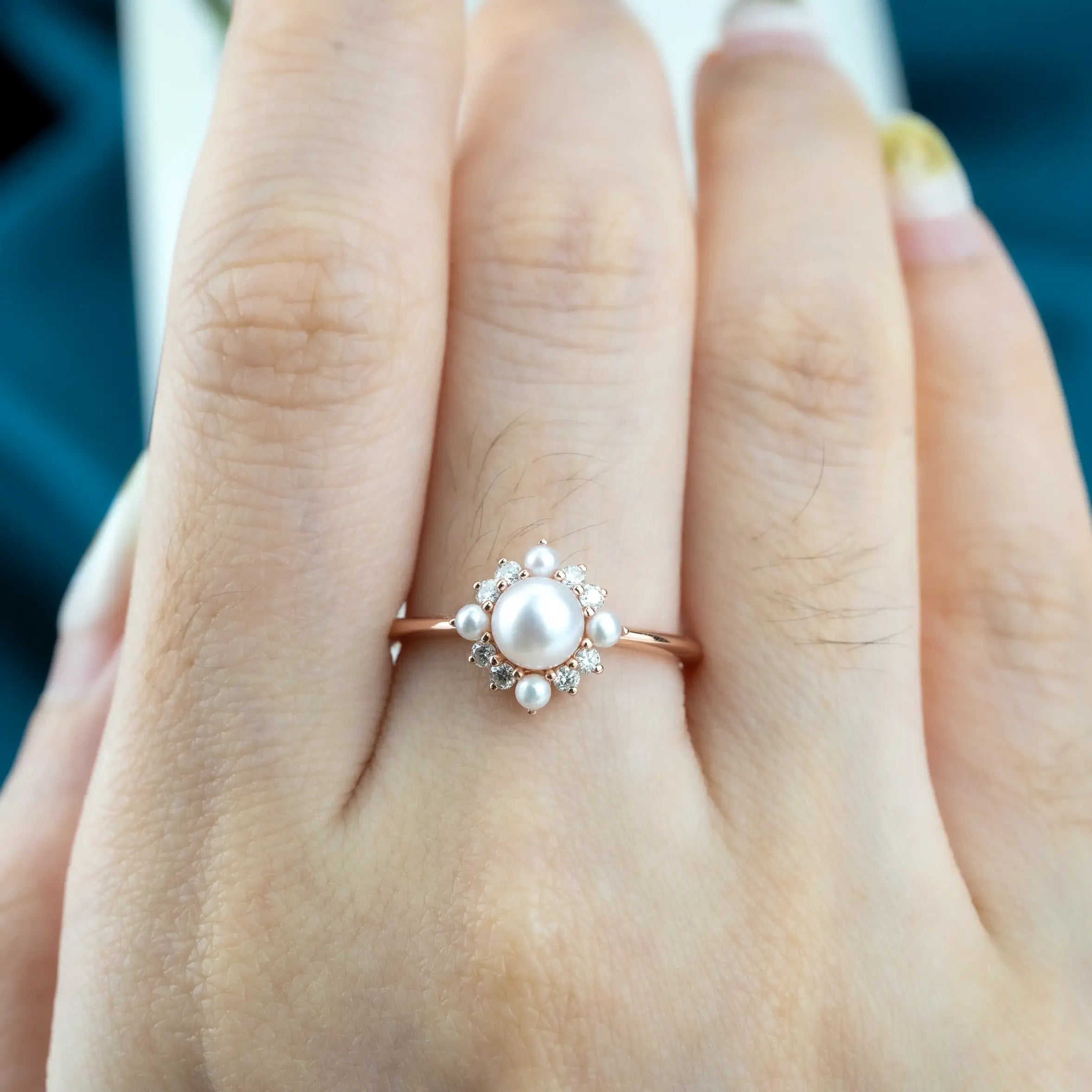 Elara - Akoya 5mm Pearl Rings Flower Ring Custom Gold Jewelry promise ring