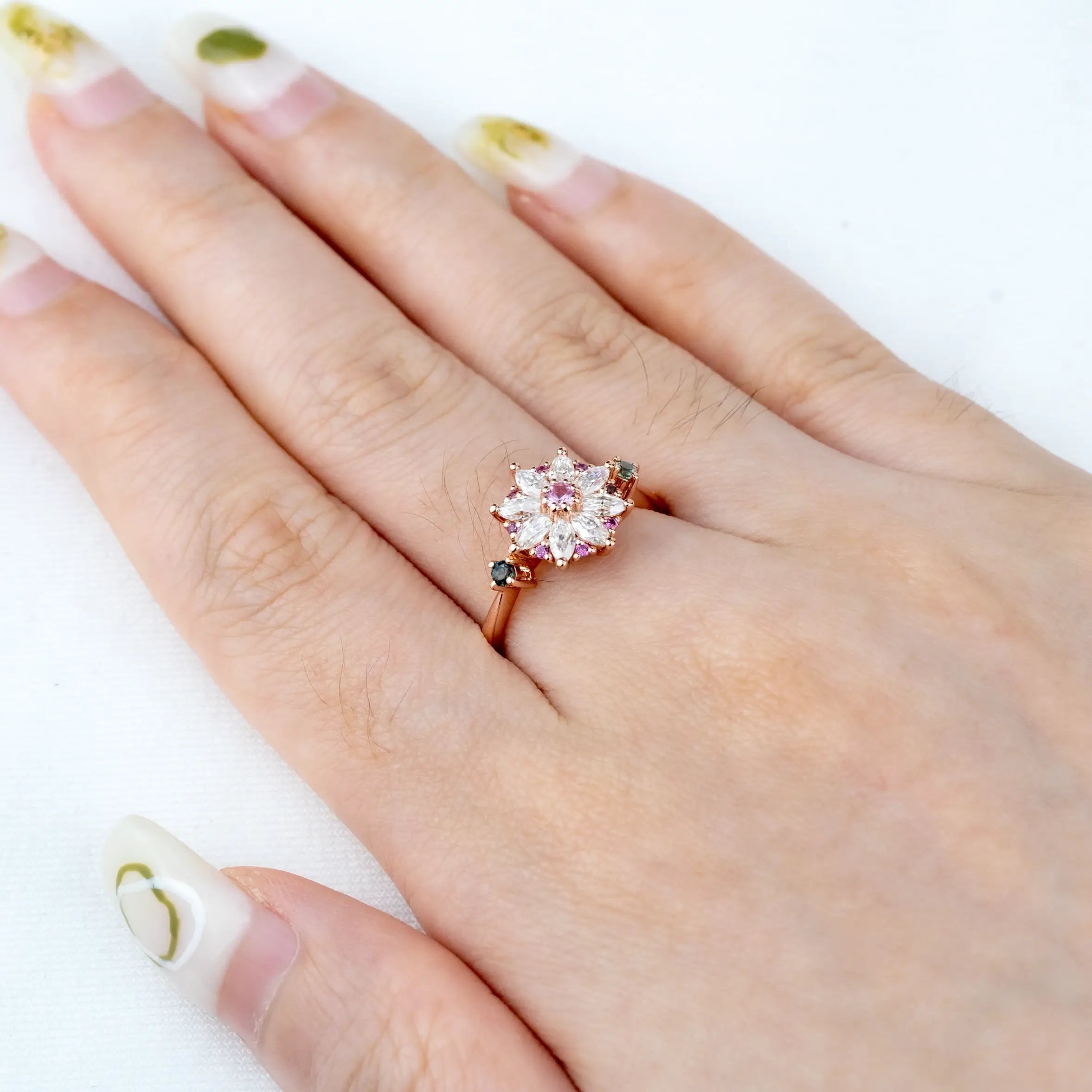 Petal Radiance - Flower Rings Custom Anniversary Gold Ring