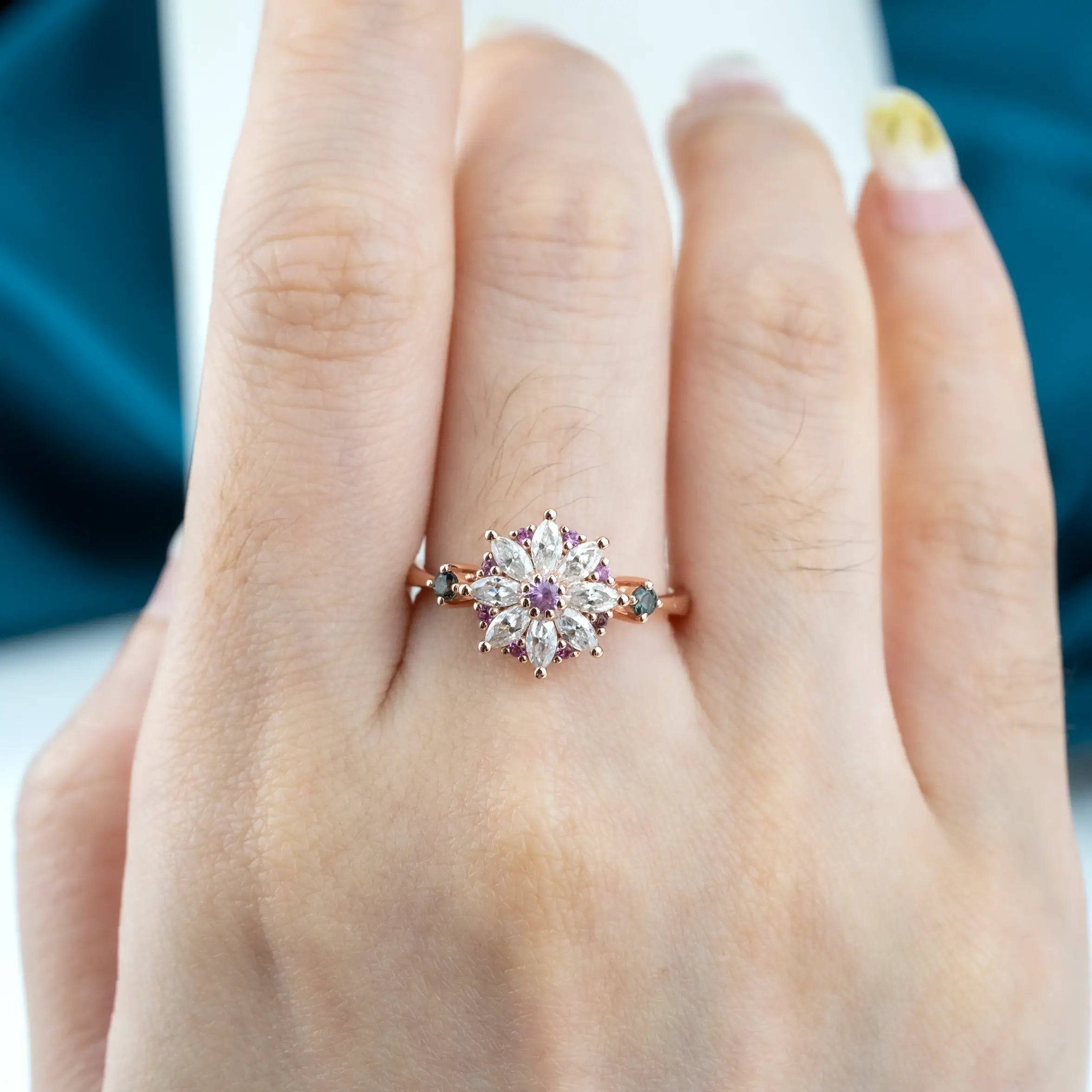 Petal Radiance - Flower Rings Custom Anniversary Gold Ring - Engagement Ring for ladies