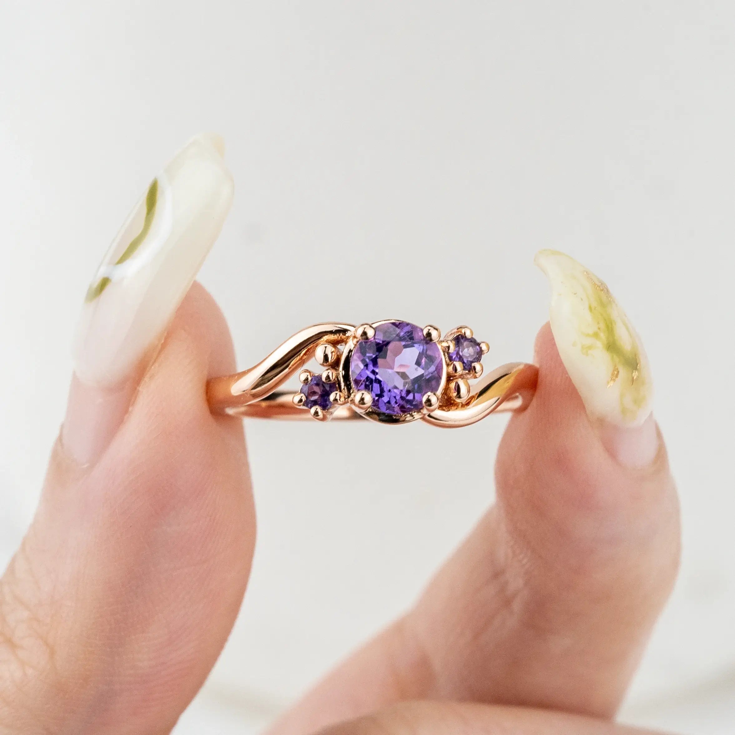 promise goldring ladies wedding ring natural gem Twilight - Amethyst Ring Round Cut Natural Gem Custom gold Rings for ladies