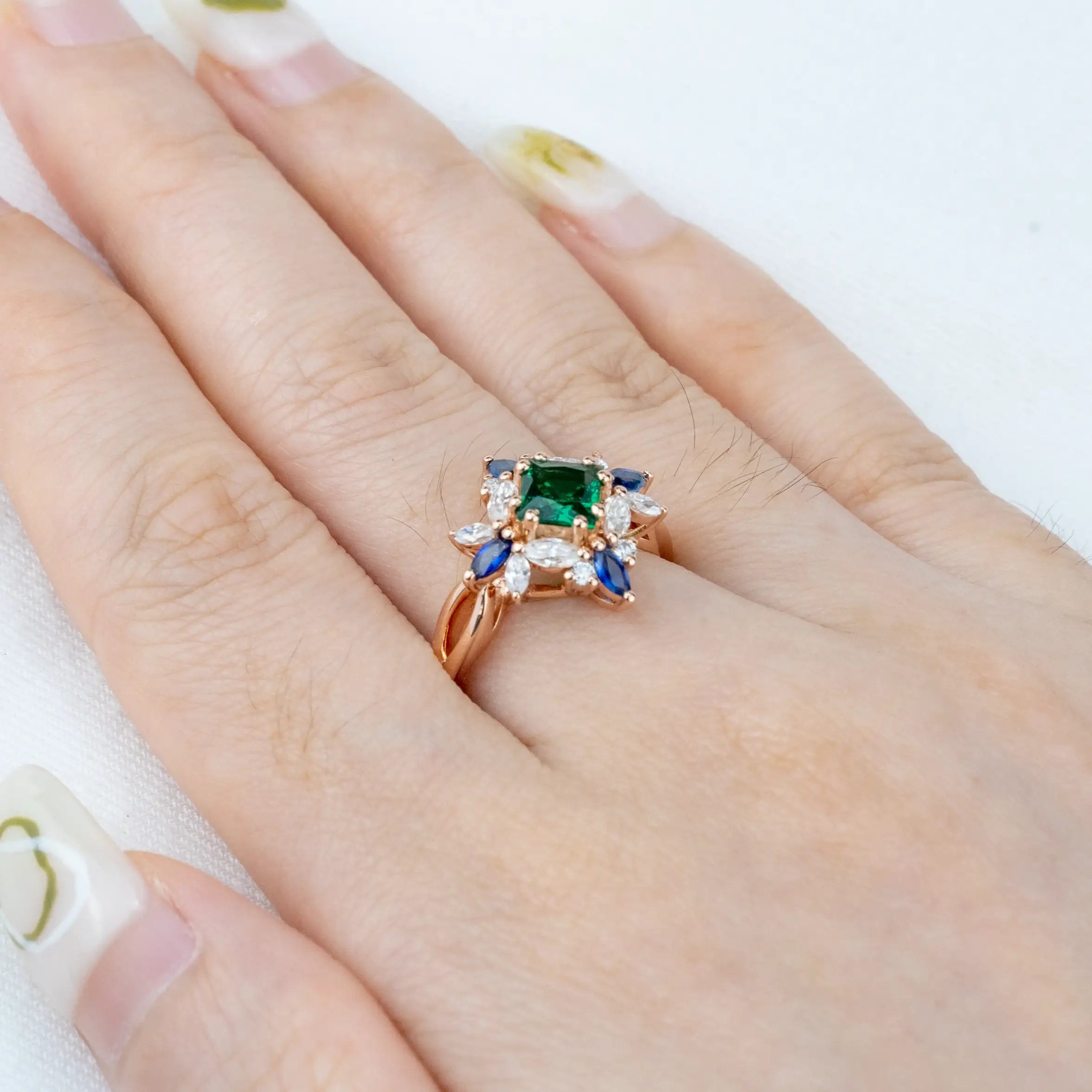 Enclave - Lab Emerald Ring Butterfly Desgin Art Engagement Rings