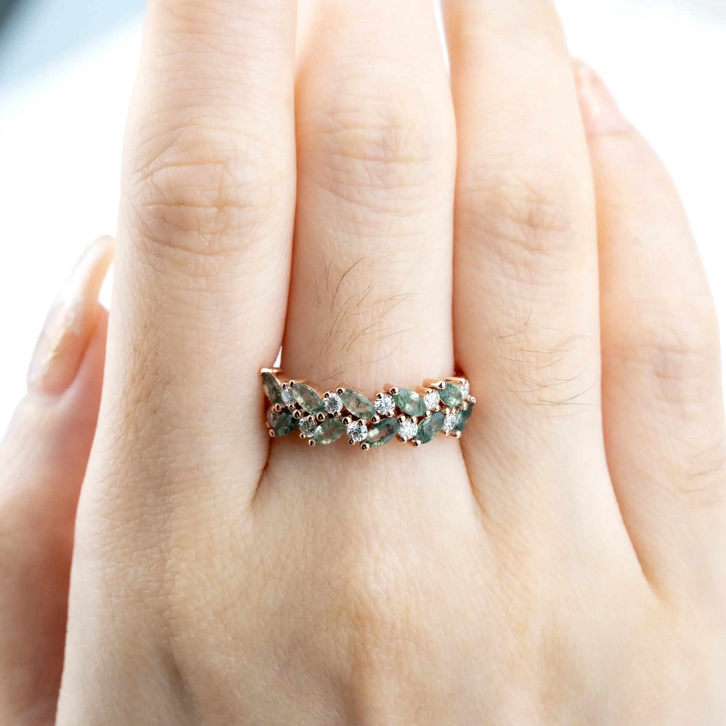 Nature Inspired Design Moss Agate Ring With Diamond ring for ladies anniversary ring