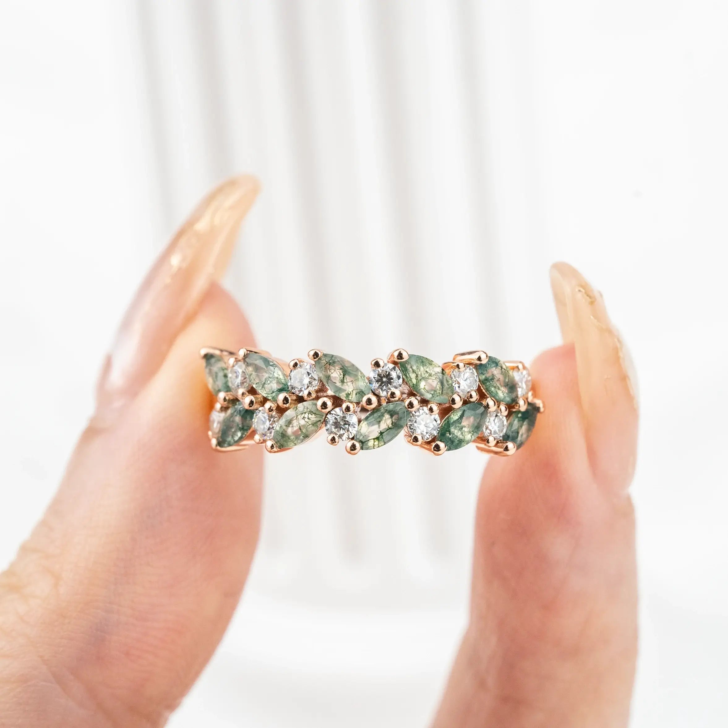 Nature Inspired Design Moss Agate Ring With Diamond ring for ladies anniversary ring
