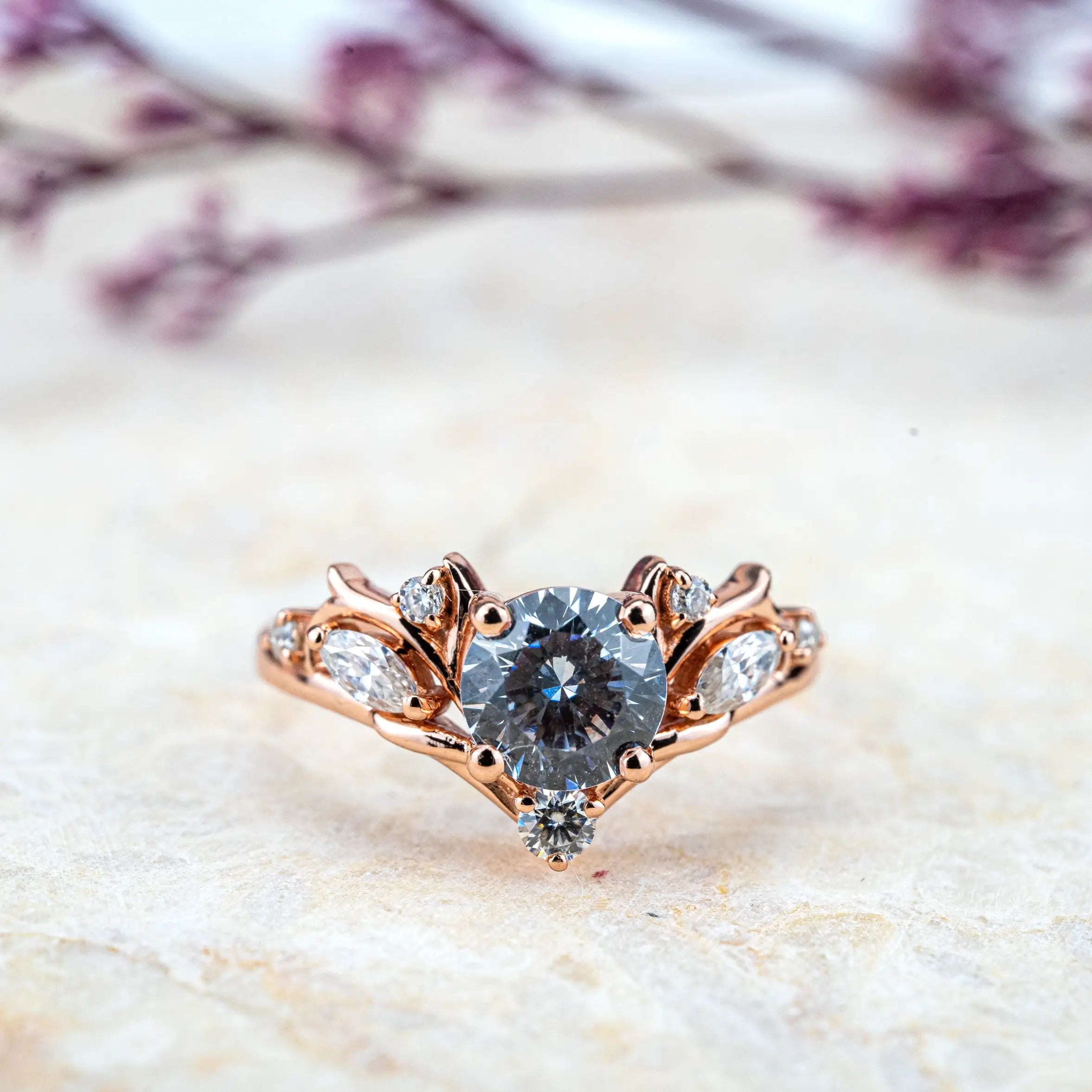 Aurora Round Cut Moissanite Engagement Rings