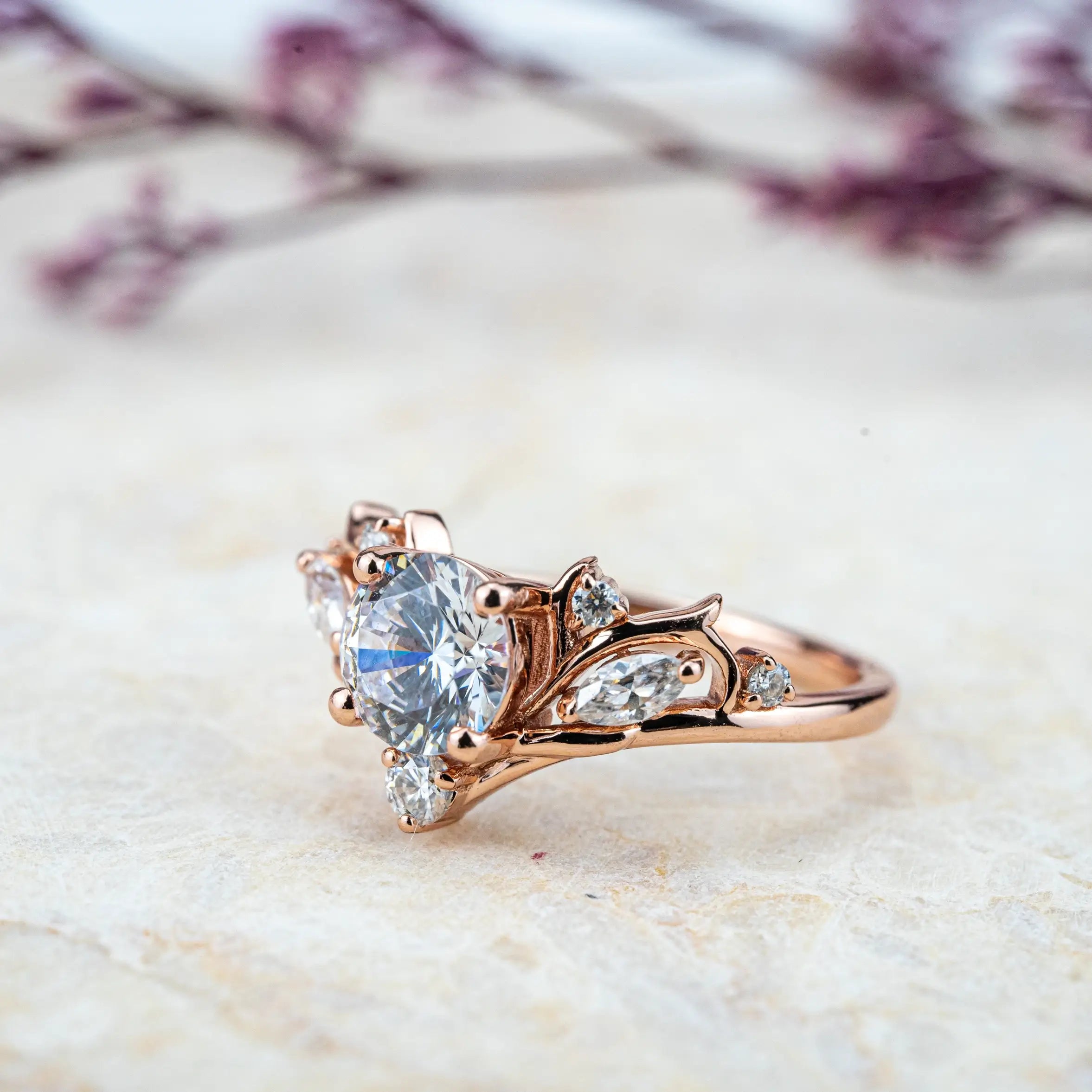 Aurora Round Cut Moissanite Engagement Rings