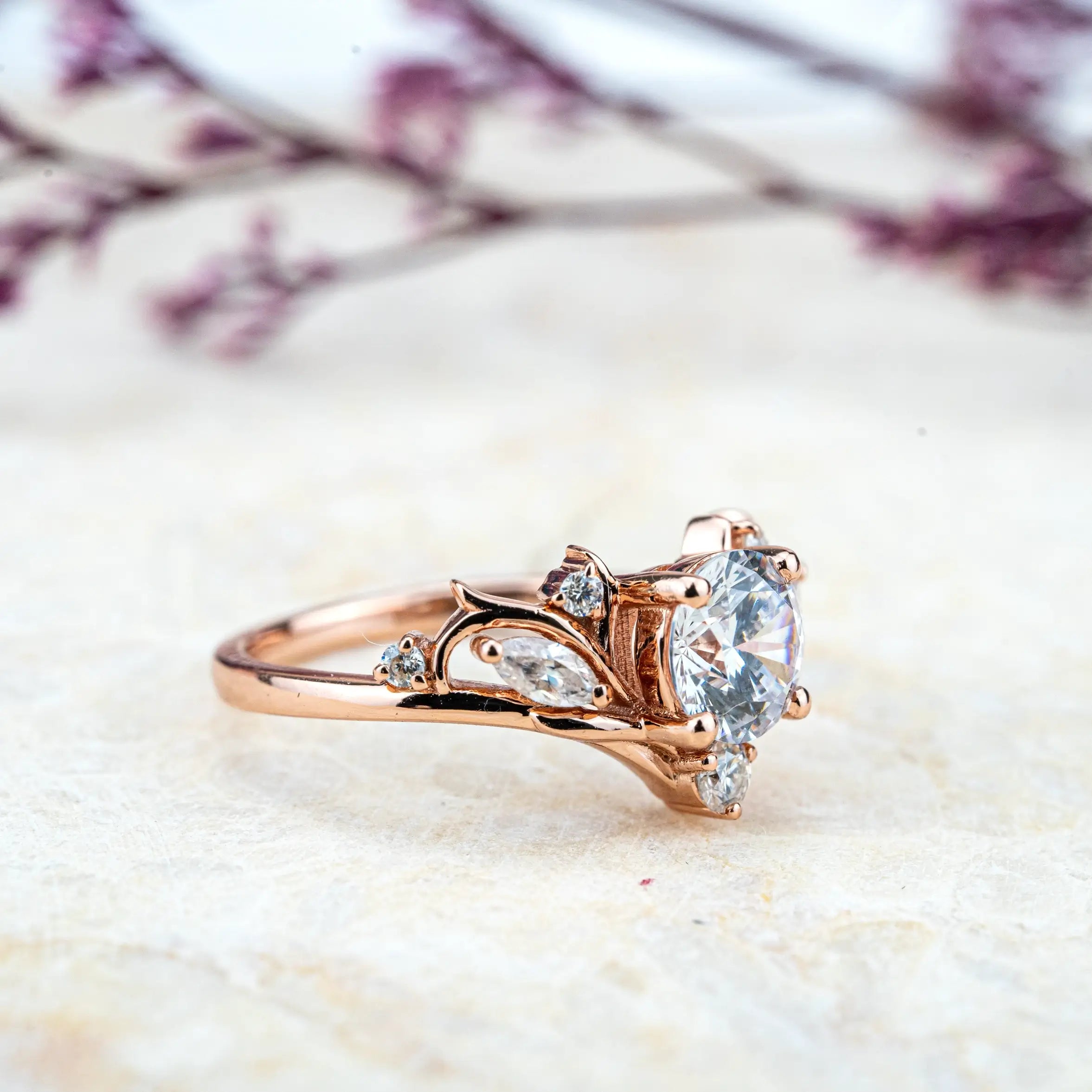Aurora Round Cut Moissanite Engagement Rings