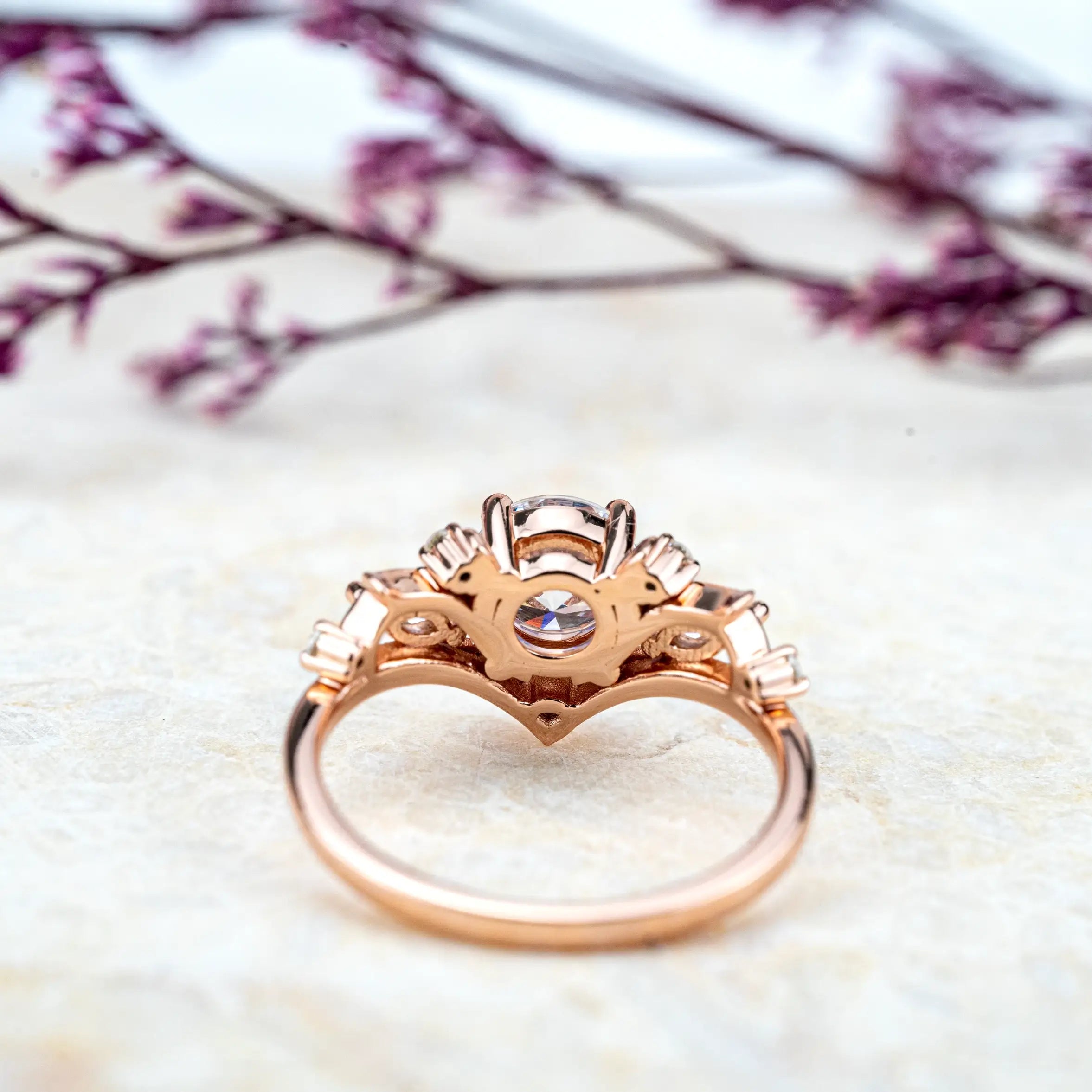 Aurora Round Cut Moissanite Engagement Rings