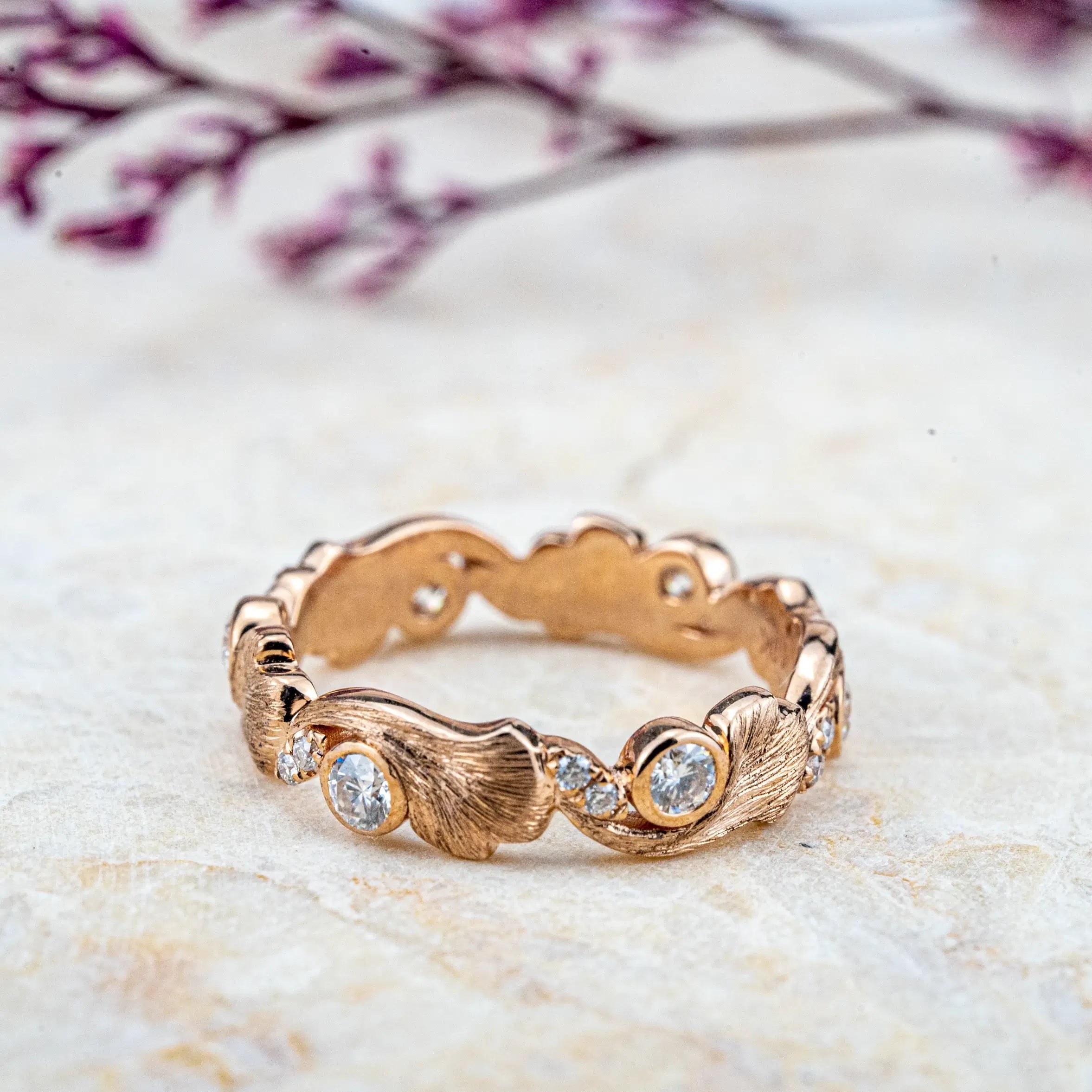 Ocean's Whisper Wedding Band Solid Rose Gold Ring CUSTOM GOLD RING