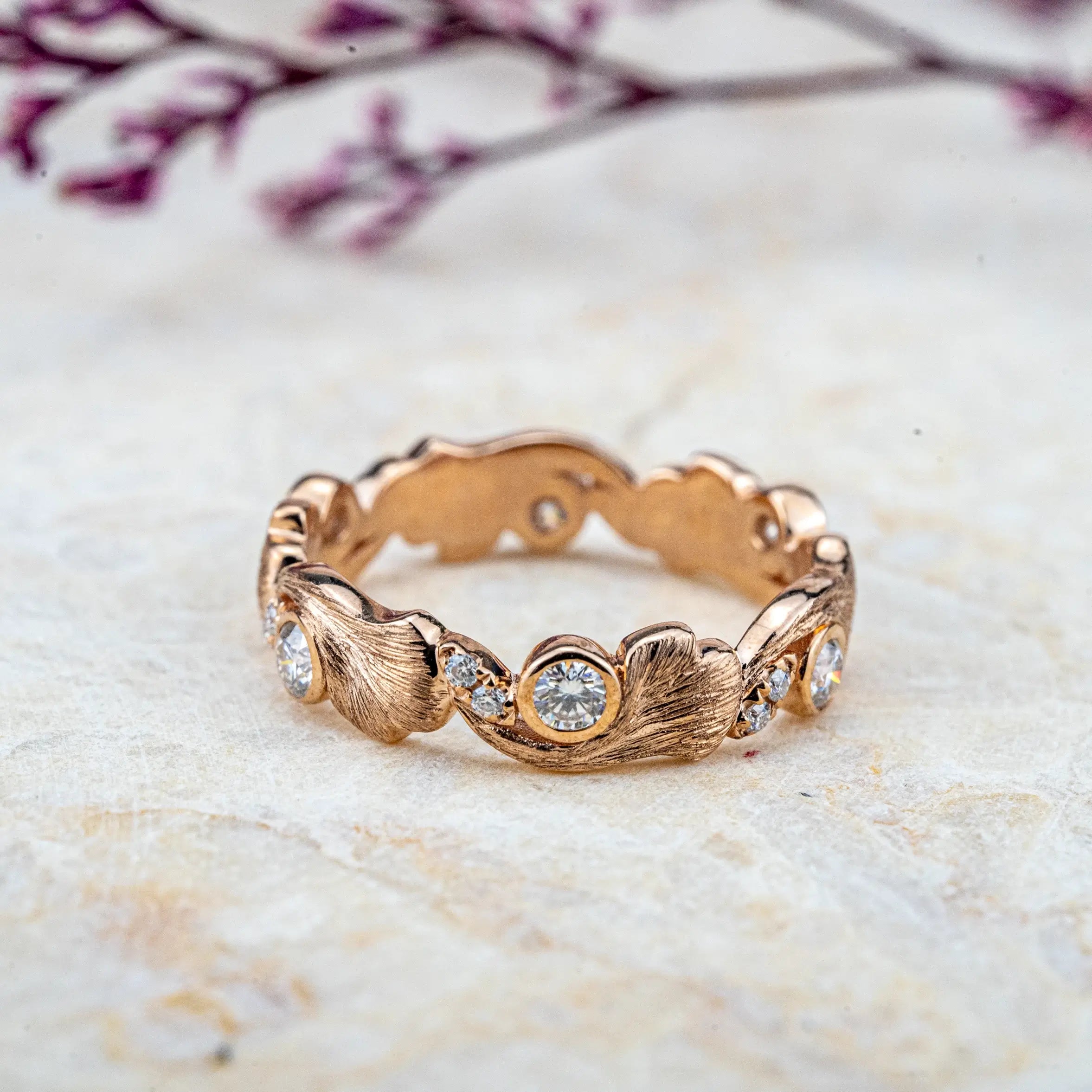 Ocean's Whisper Wedding Band Solid Rose Gold Ring promise ring anniversary rings handmade custom