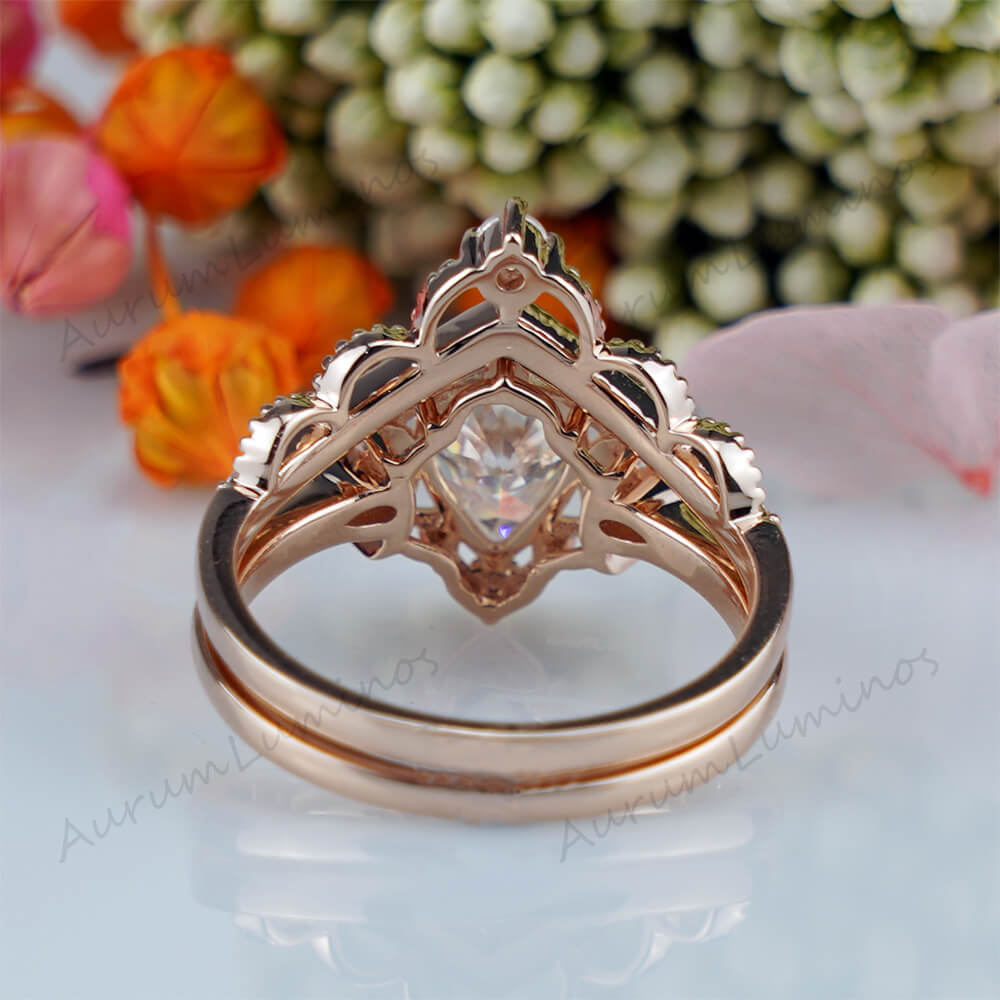 Pear Moissanite Engagement Ring Set -Vintage Covenant of Love