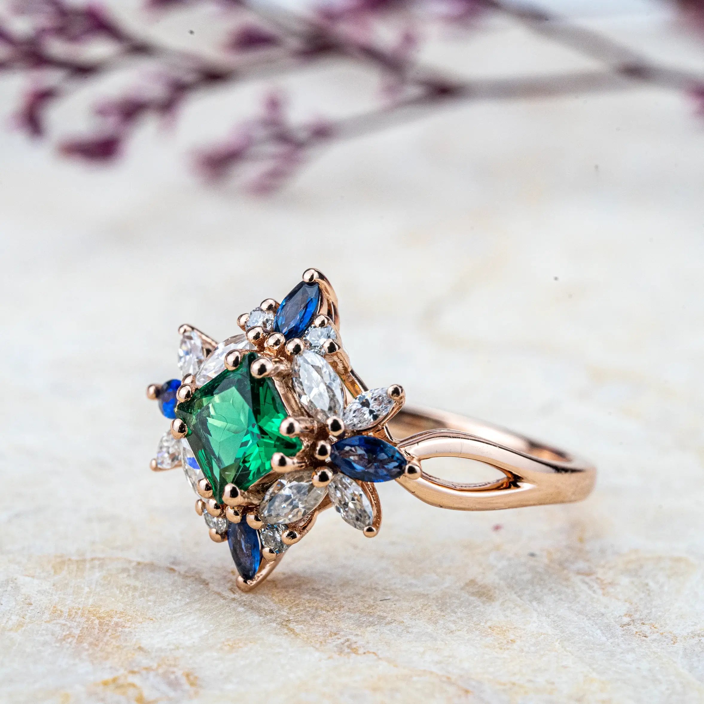 unique Lab Emerald Ring Butterfly Desgin Art Engagement Rings AURUMLUMINOS HANDMADE jewelry promise rings