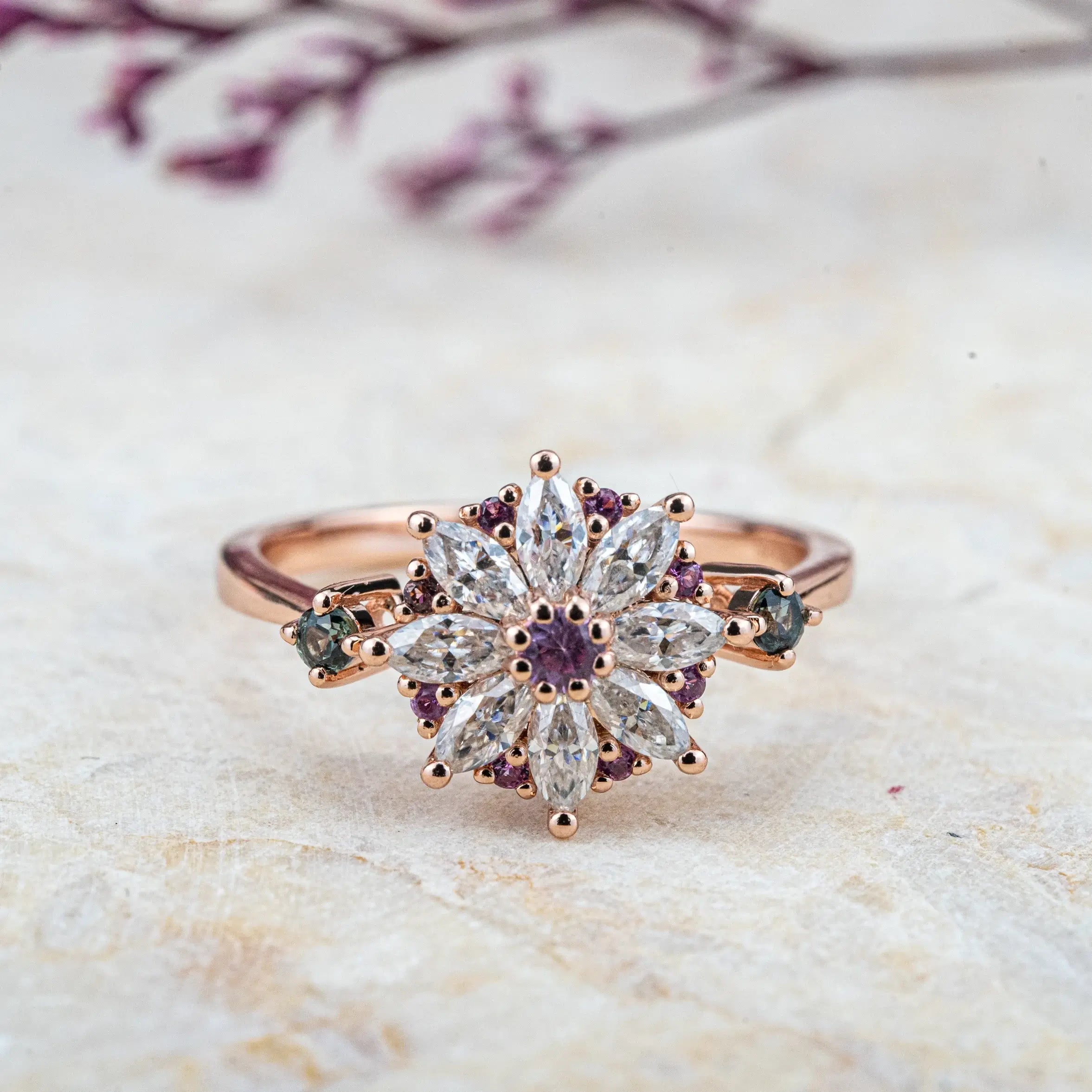 Petal Radiance - Flower Rings Custom Anniversary Gold Ring - Engagement RING