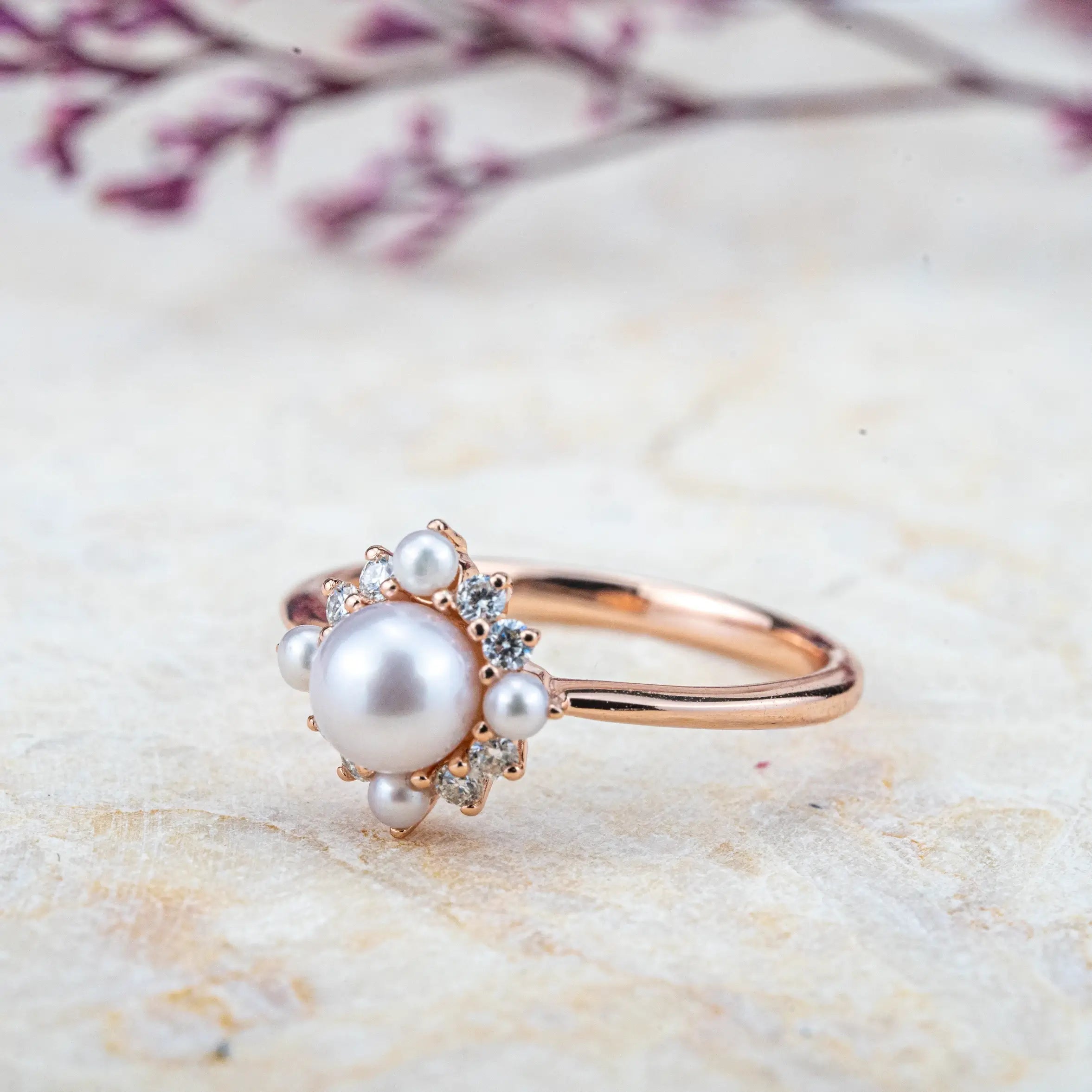 Elara - Akoya 5mm Pearl Rings Flower Ring Custom Gold Jewelry promise ring aurumluminos