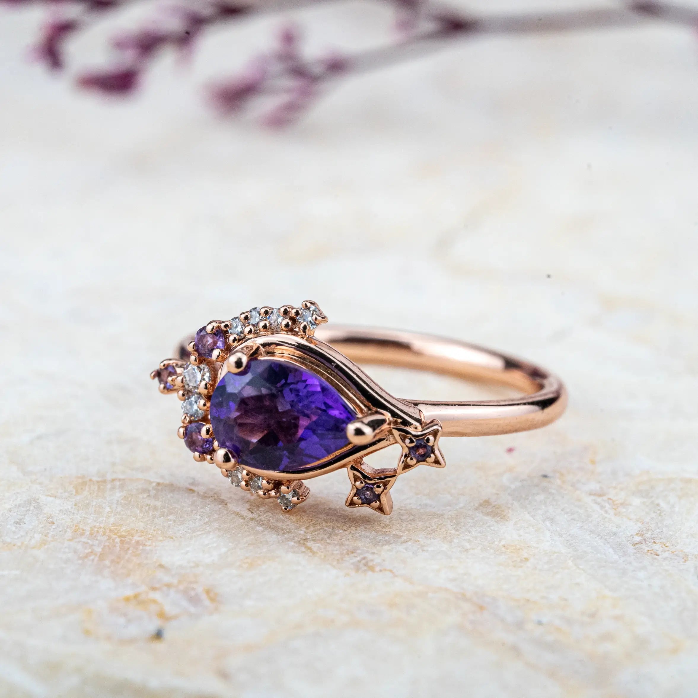 Selene - Art Rings Design Moon Style Amethyst Engagement Rings