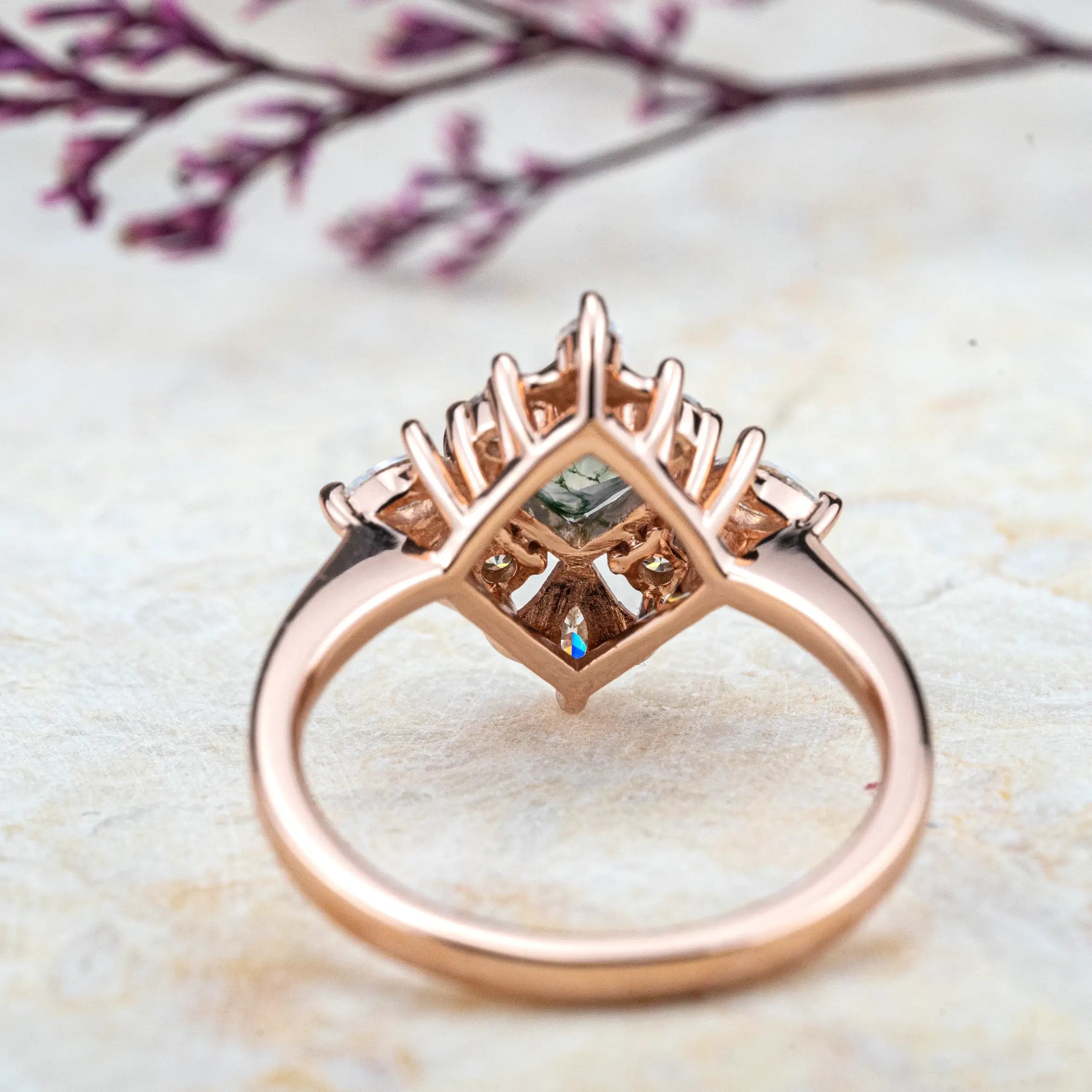 Cora - Princess Cut Moss Agate Ring Art Anniversary Rings custom gold engagement ring for ladies gift best gold ring fashion jewelry