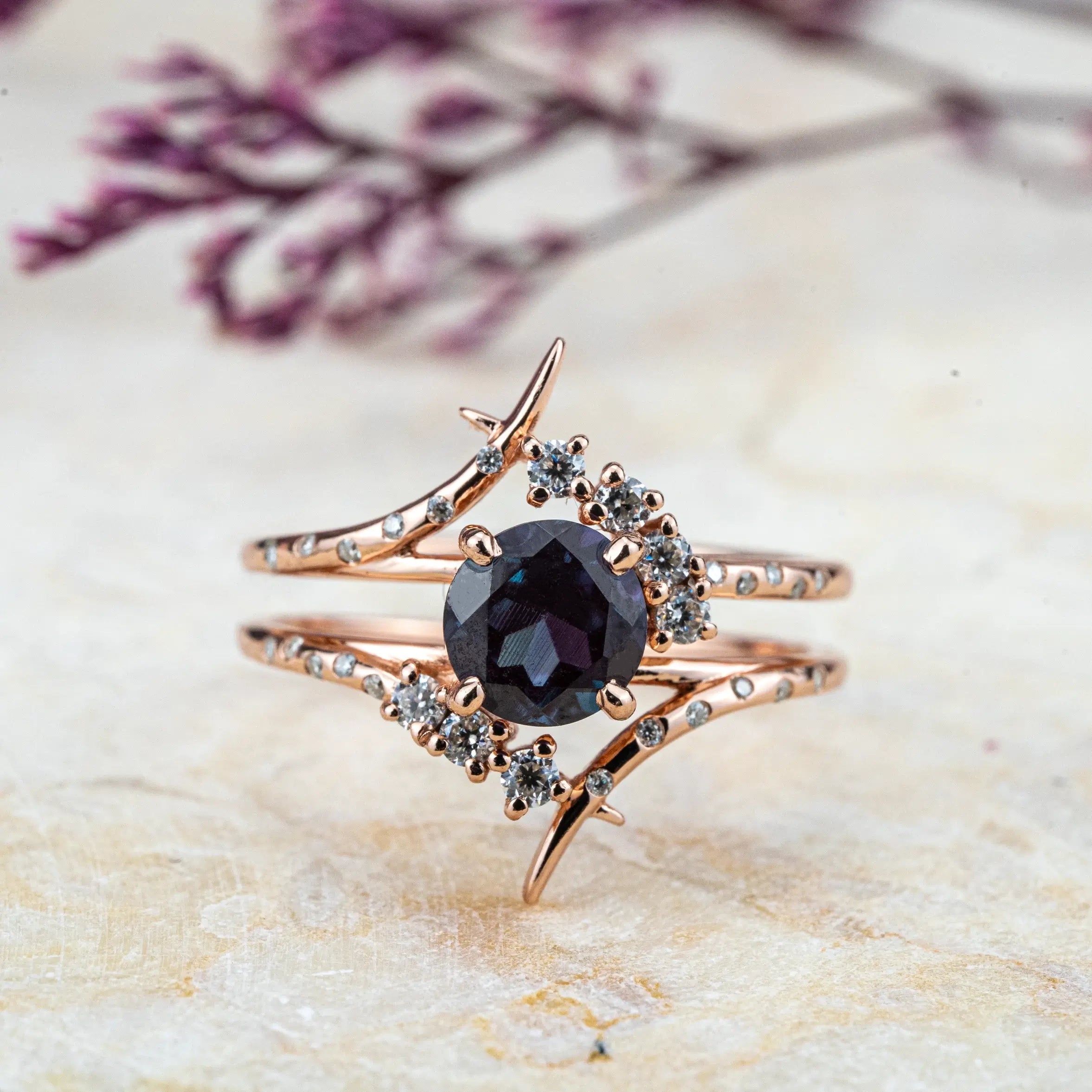 Interstellar Art Alexandrite Ring Engagement Rings custom handmade gold ring for women gift