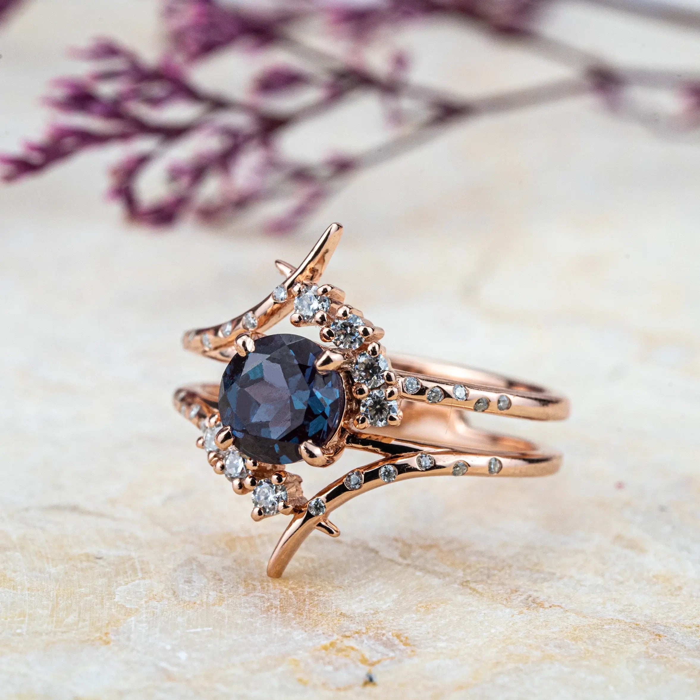 Interstellar Art Alexandrite Ring Engagement Rings custom handmade gold ring for women gift anniv rings unique jewelry