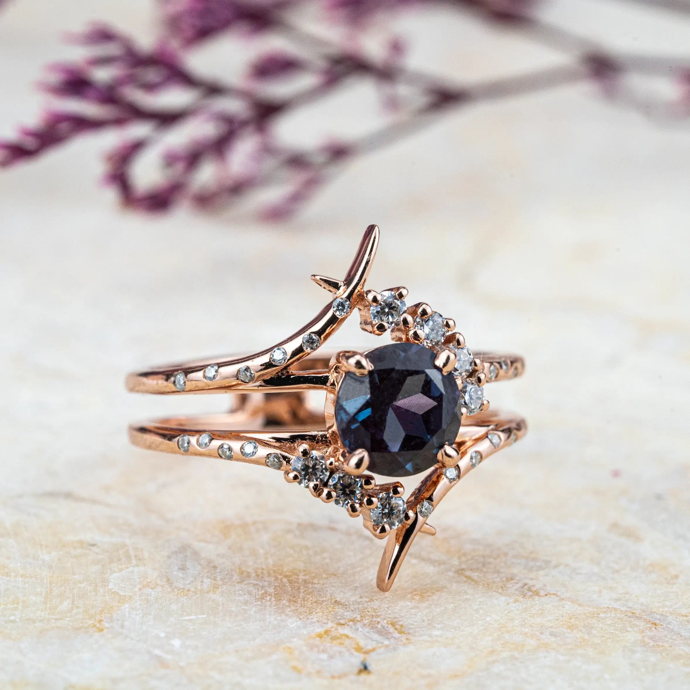 Interstellar Art Alexandrite Ring Engagement Rings custom handmade gold ring for women gift anniv rings unique jewelry