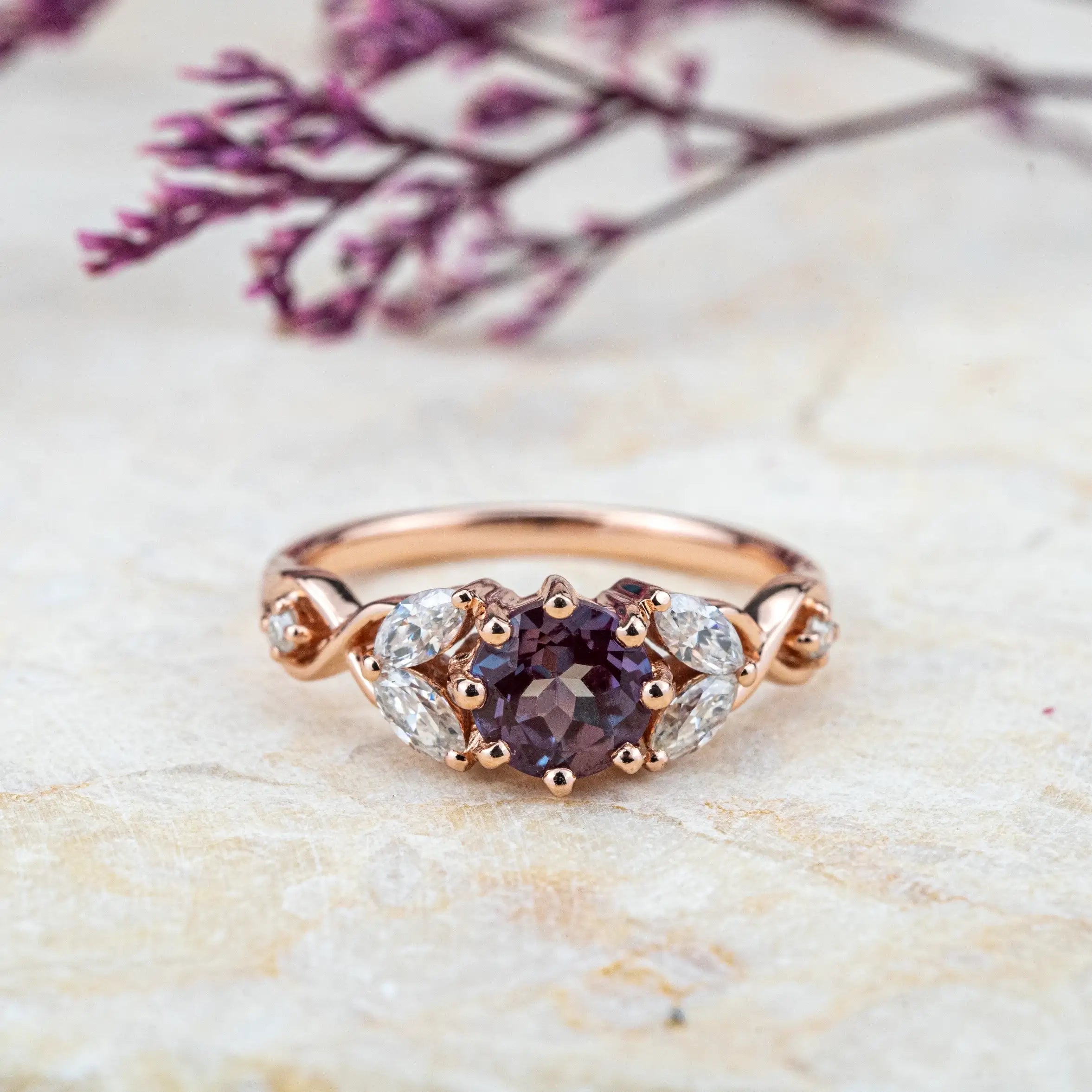 Alexandrite Rings Petal Art Flora Ring Unique Design custom gold ring