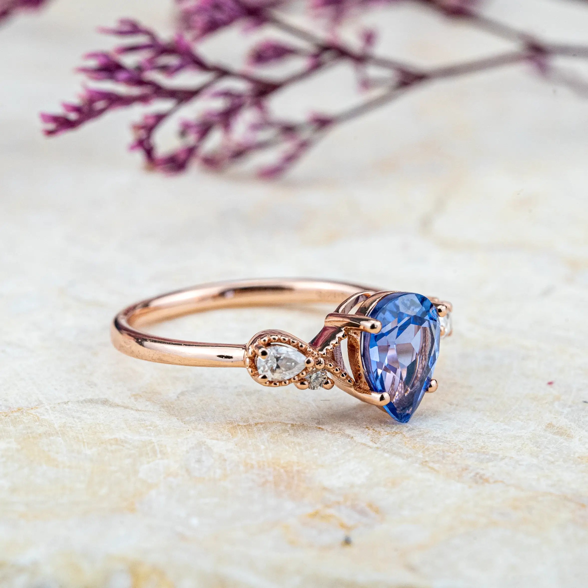 Evangeline - Pear Cut Sapphire Ring Vintage Elegance Engagement Rings March birthstone ring for women promise ring