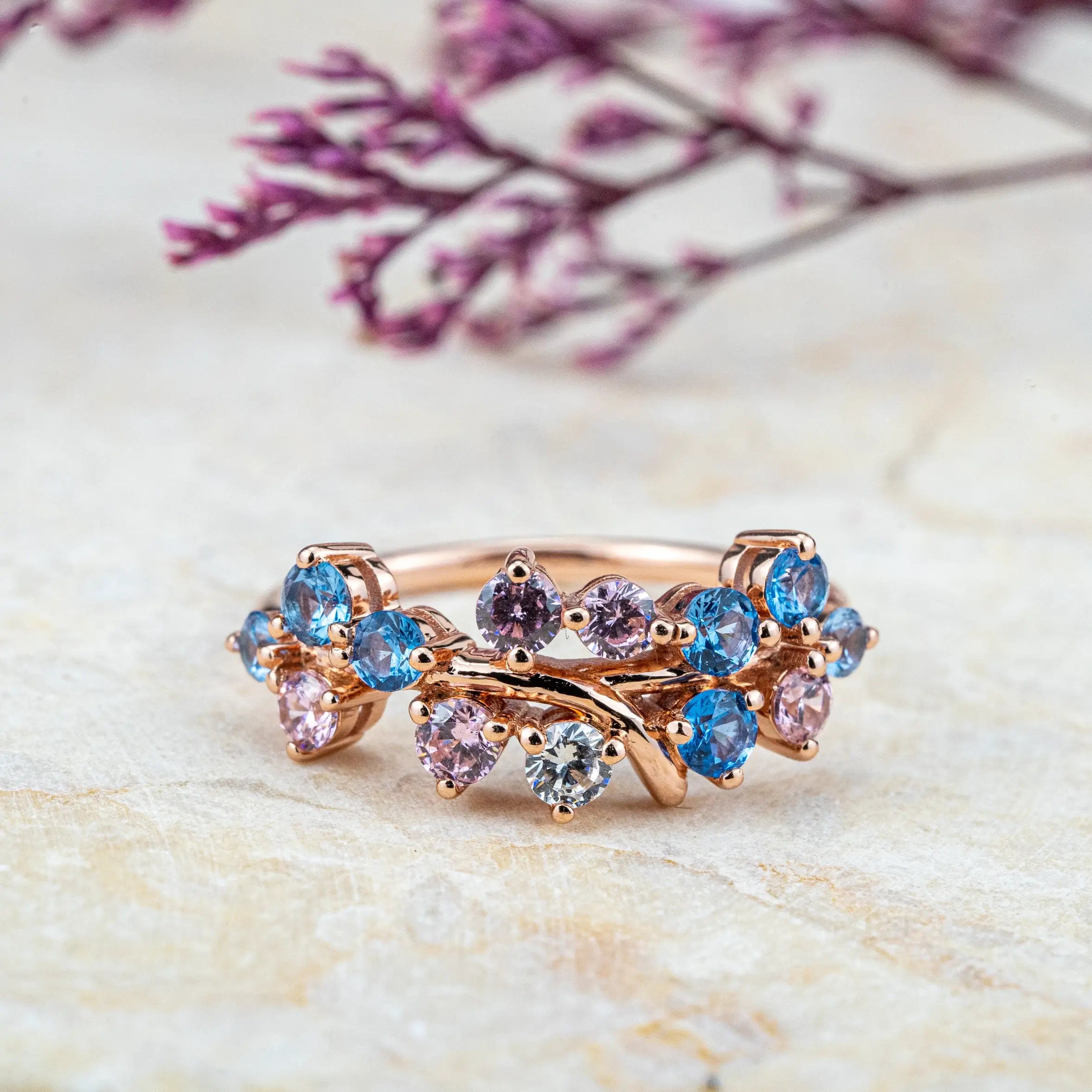 Colorful Engagement Ring Art Rings With Moissanite Wedding Band Nature-inspired rings